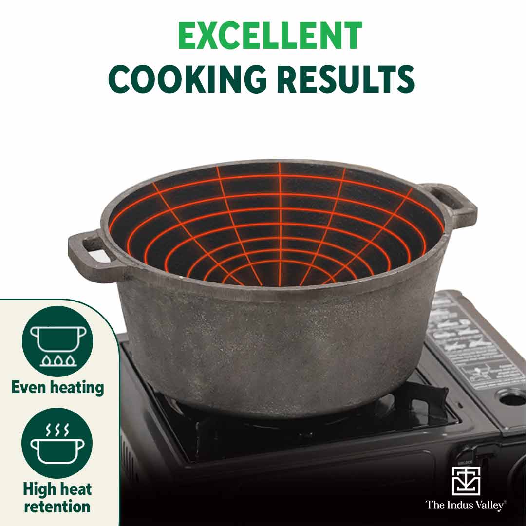 The Indus Valley CASTrong Cast Iron Dutch Oven/ Casserole with Lid,Pre-seasoned, 100% Pure, Toxin-free, Induction, 27cm, 5 Liter, 6.83kg - view 7