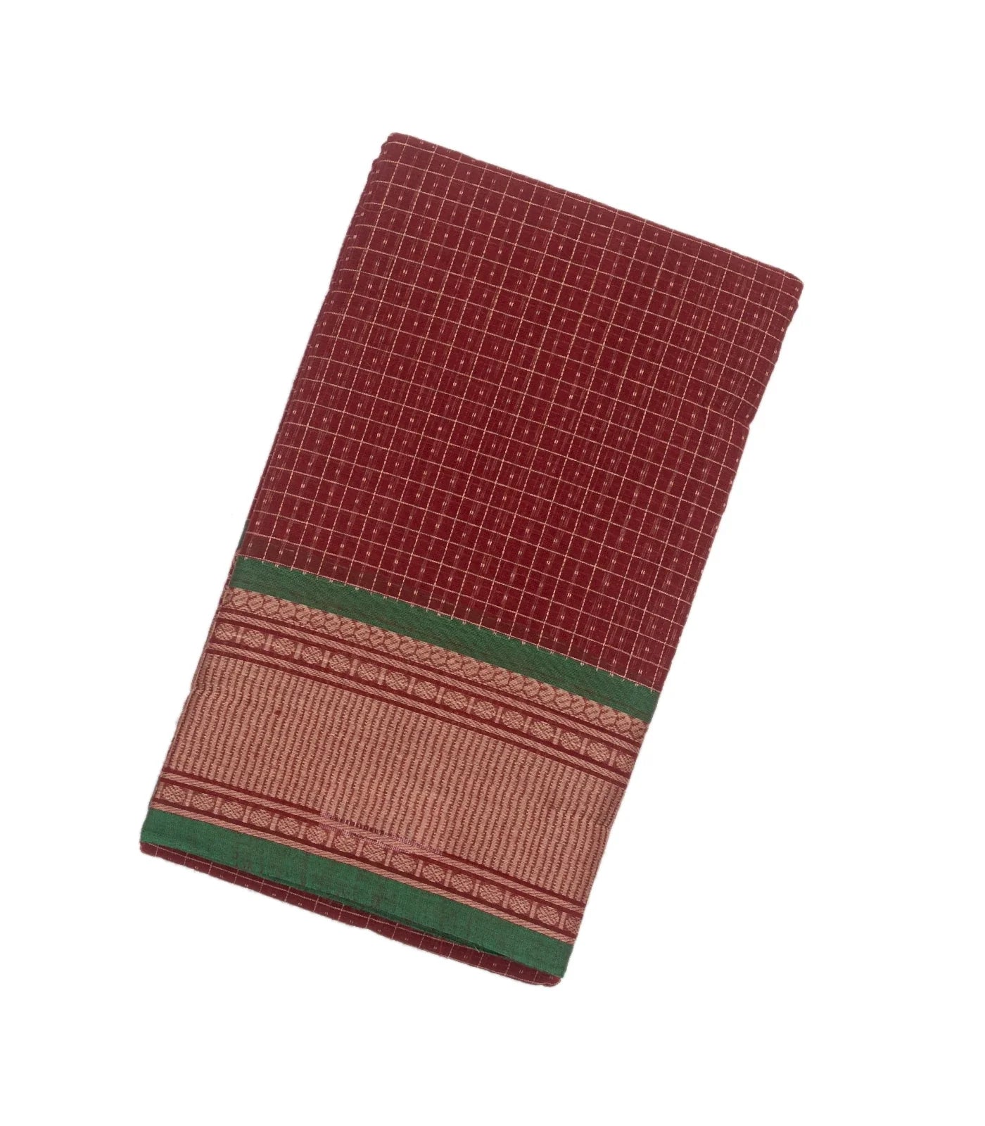 RmKV Crimson Handloom Kanchi Cotton Saree With Checks And Motifs