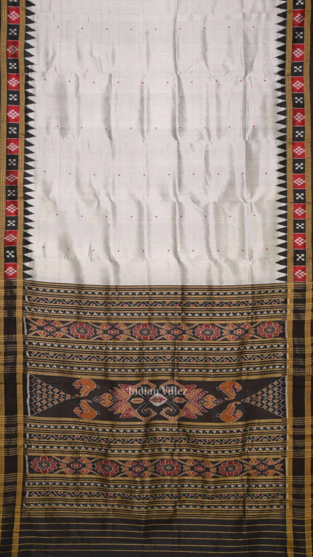 IndianVillèz Cement Gray Buti Pasapali Border Khandua Silk Saree