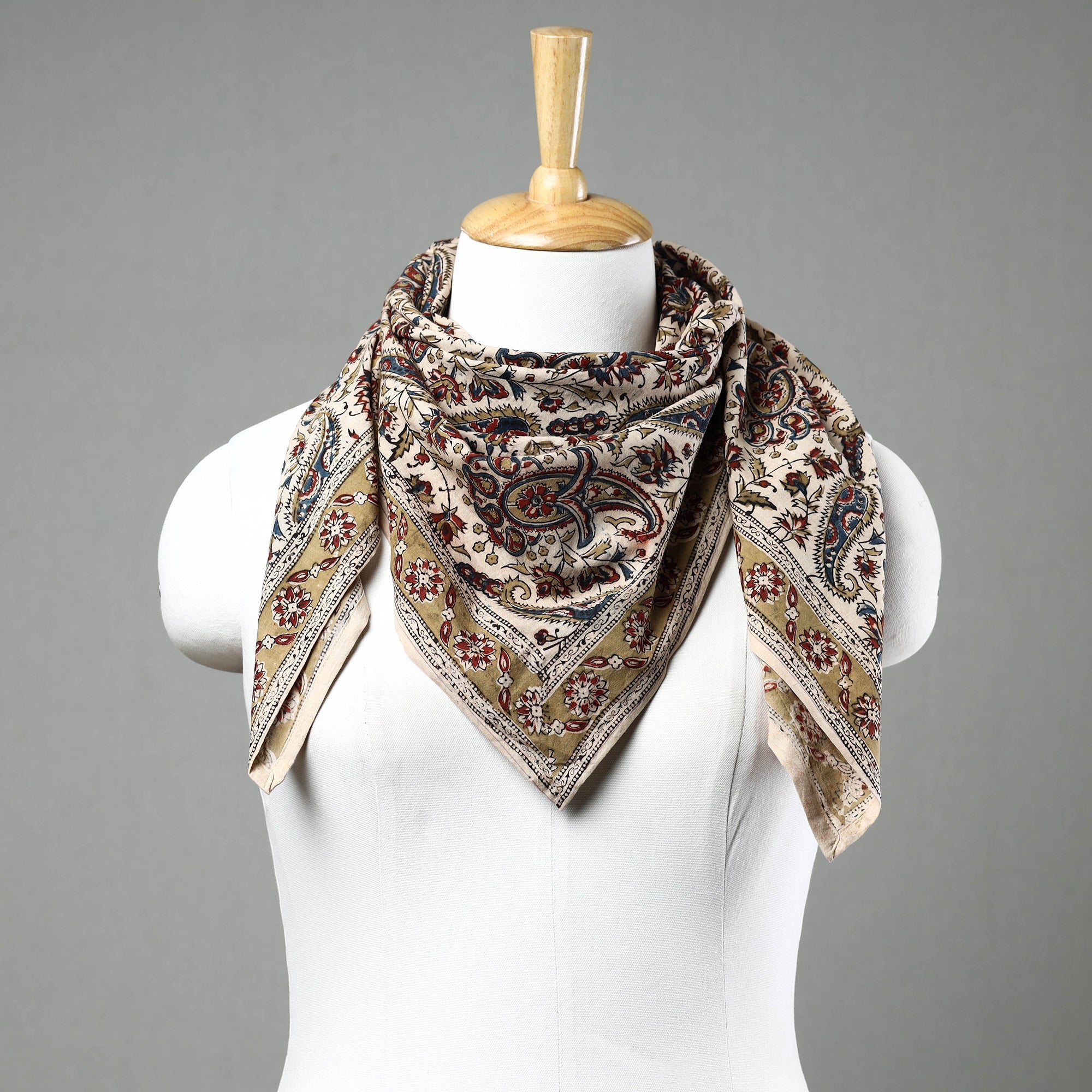 PITCHUKA SRINIVAS KALAMKARI PEDANA Beige - Pedana Kalamkari Block Printed Natural Dyed Cotton Scarf 19