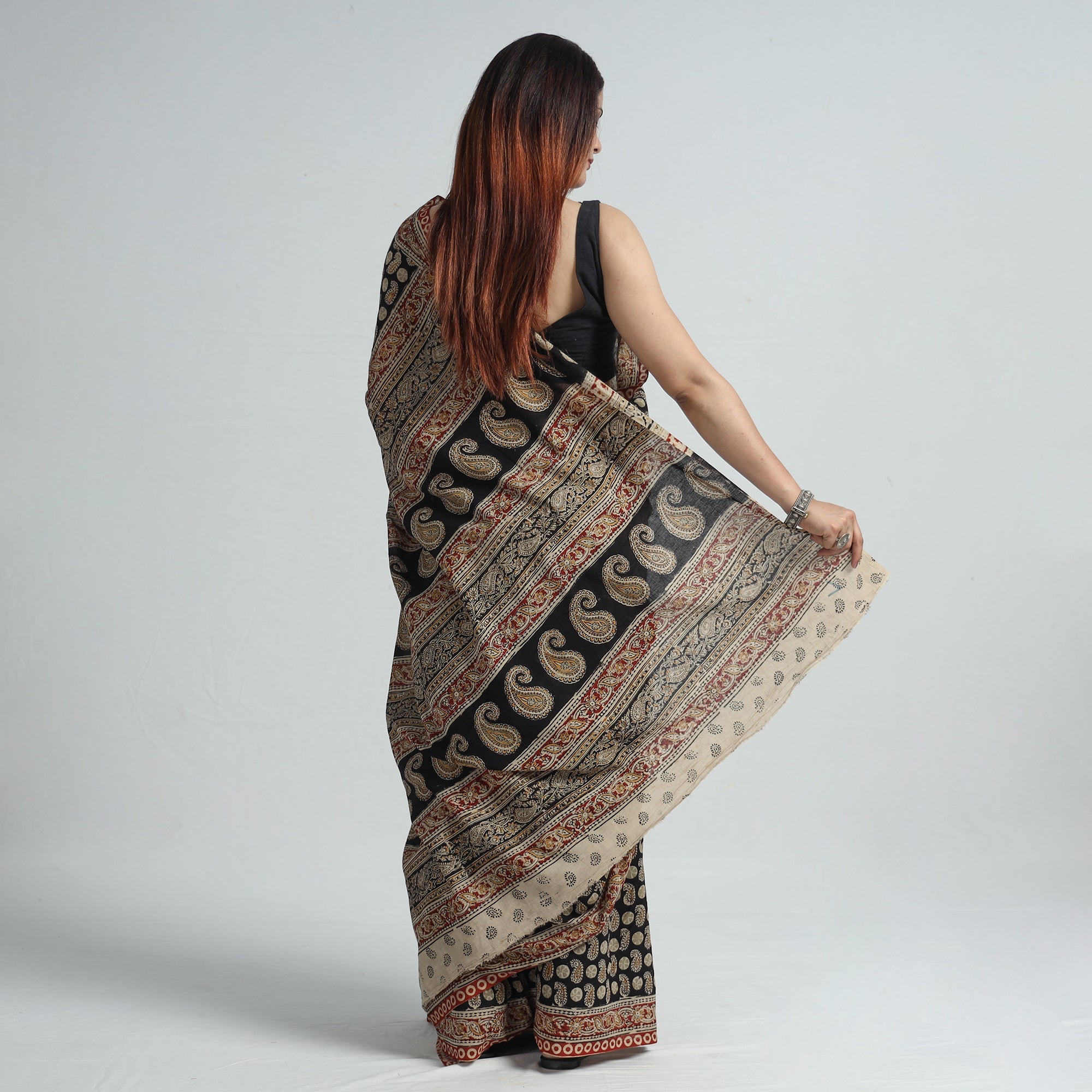 SOUTH KARGHA Black - Pedana Block Print Cotton Kalamkari Saree 04 - view 6