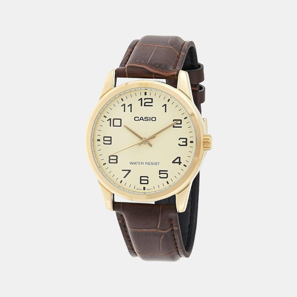 Casio Enticer Men Quartz Gold Dial Analog Leather Watch A1086