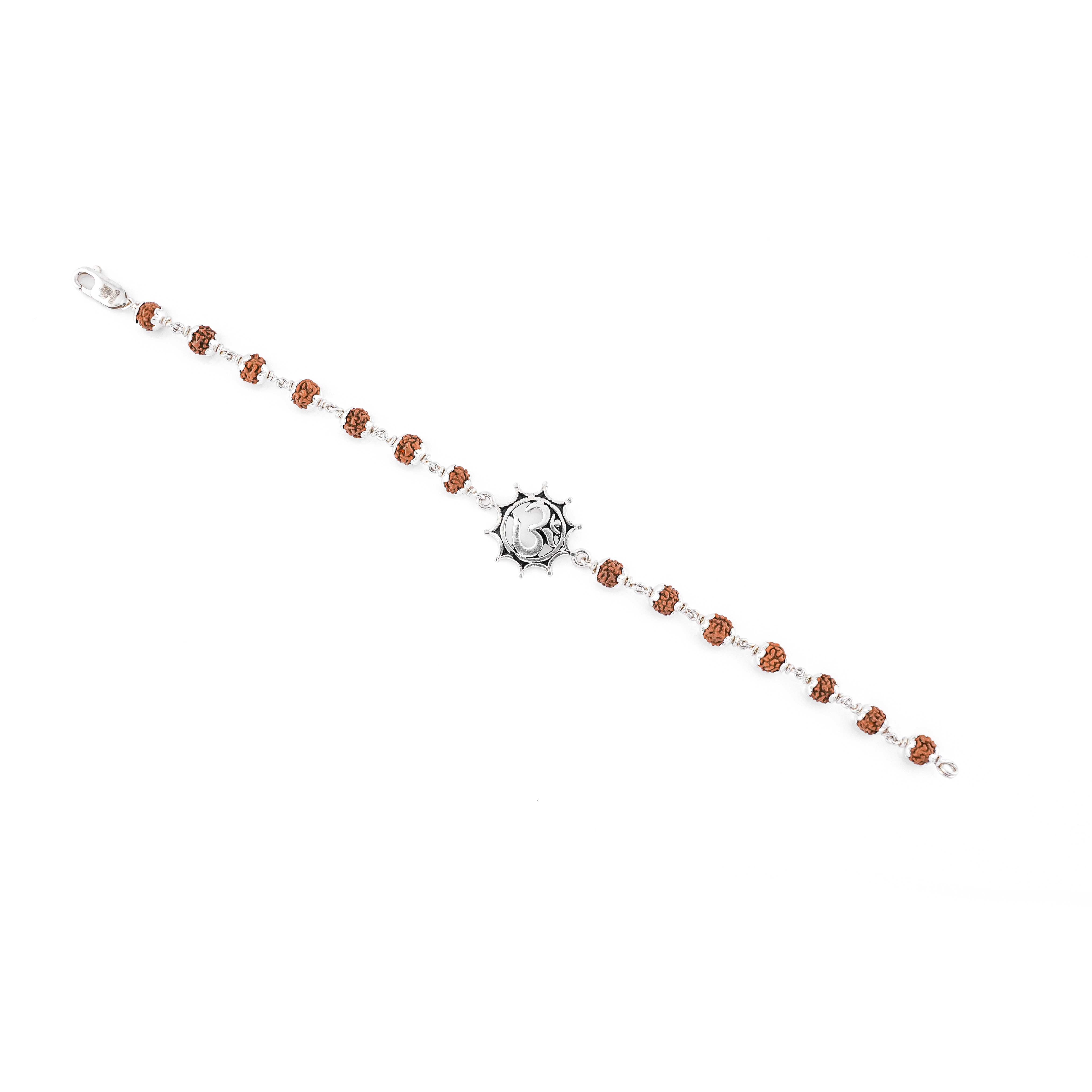 Prinjal Jewellers Silver Rakhi with Om in Pointed Circle and Single Line Rudraksha - view 5