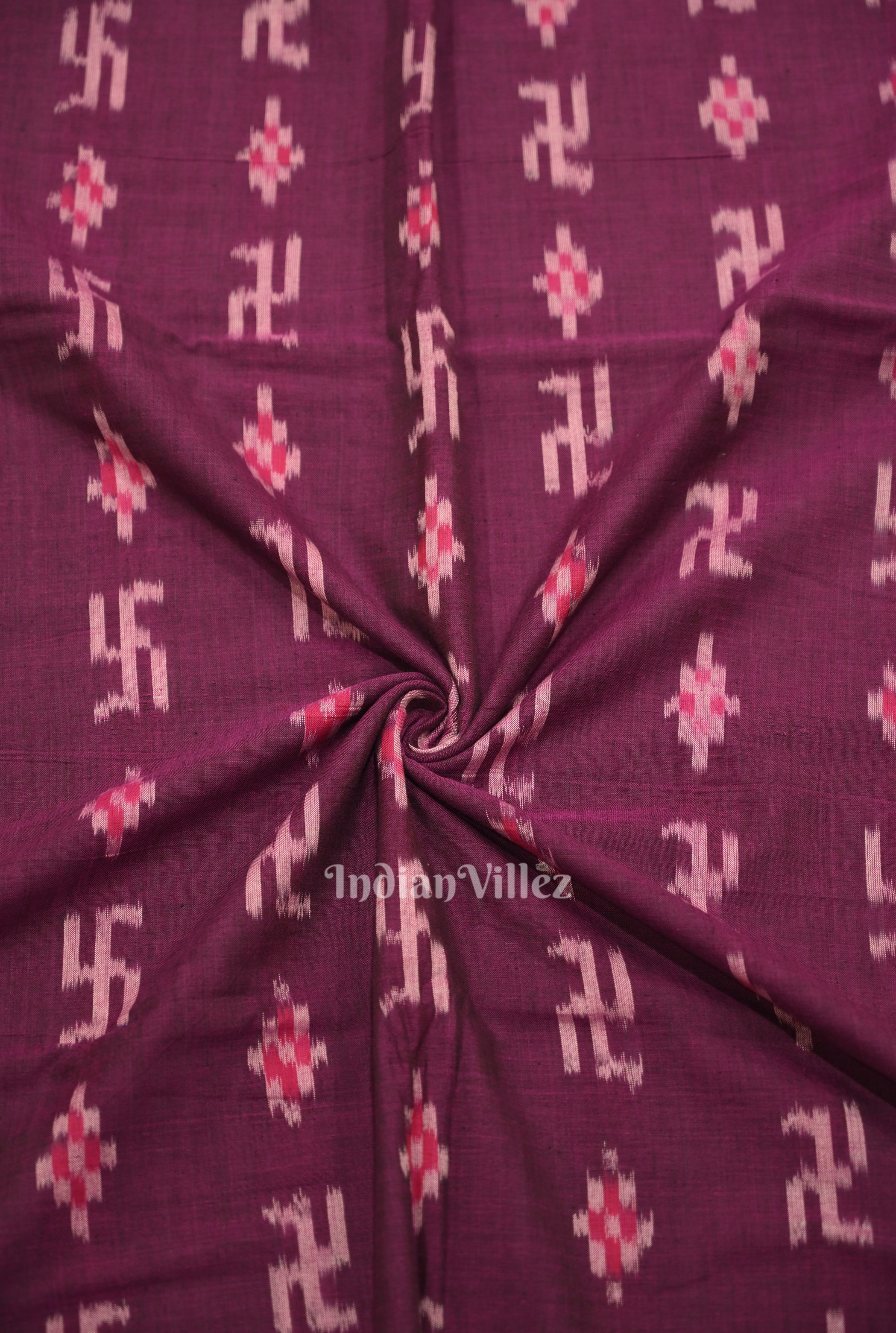 IndianVillèz Purple Pasapali Swastik Sambalpuri Ikat Cotton Fabric