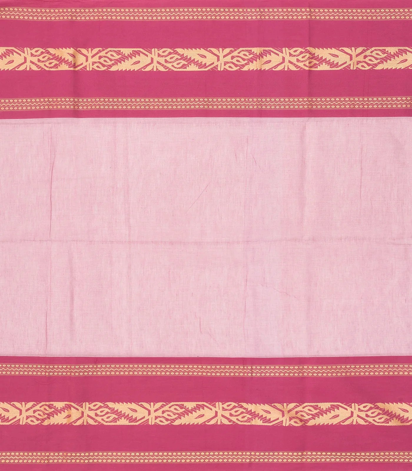 RmKV Cream Handloom Bengal Cotton Saree With Contrast Pink Border - view 4