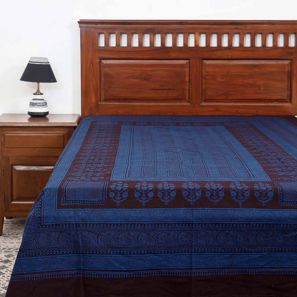 BAGH PRINTS BY ABDUL KADAR KHATRI Blue - Bagh Block Printed Cotton Single Bed Cover (91 x 59 in)