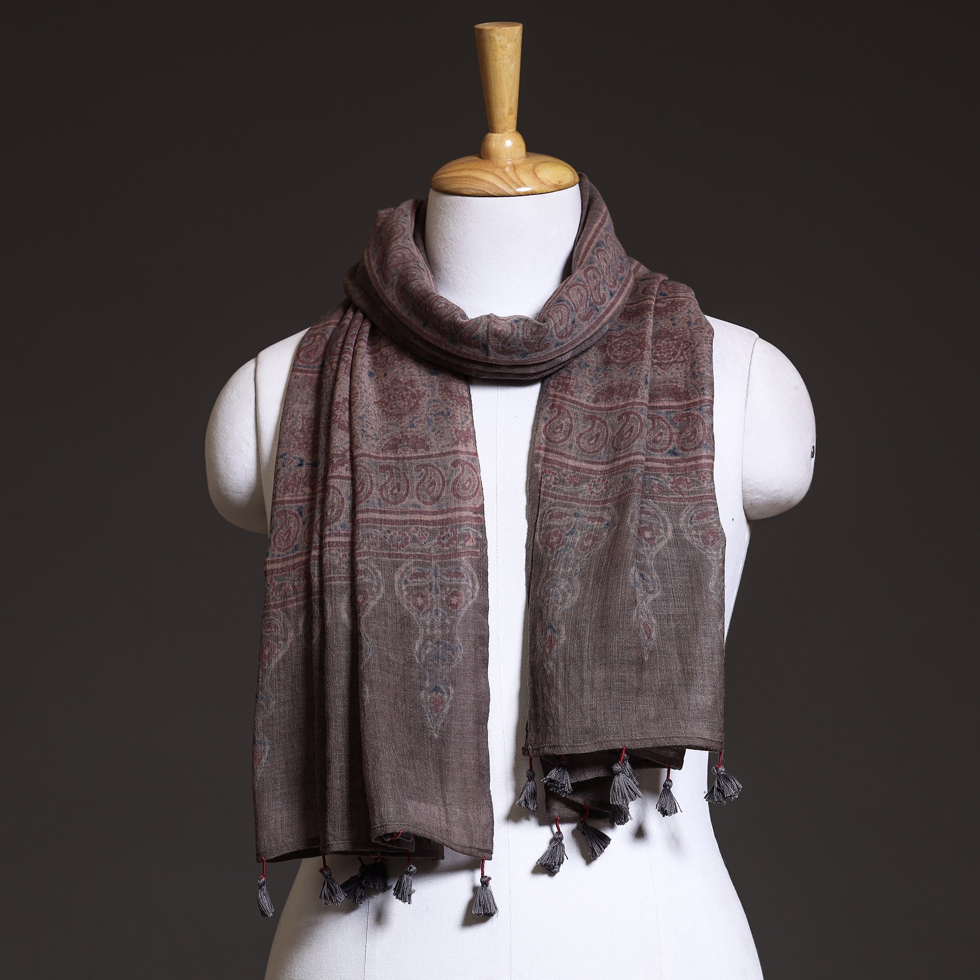 AJRAKH BY SUFIYAN ISMAIL KHATRI Brown - Ajrakh Block Printed Pure Woolen Stole