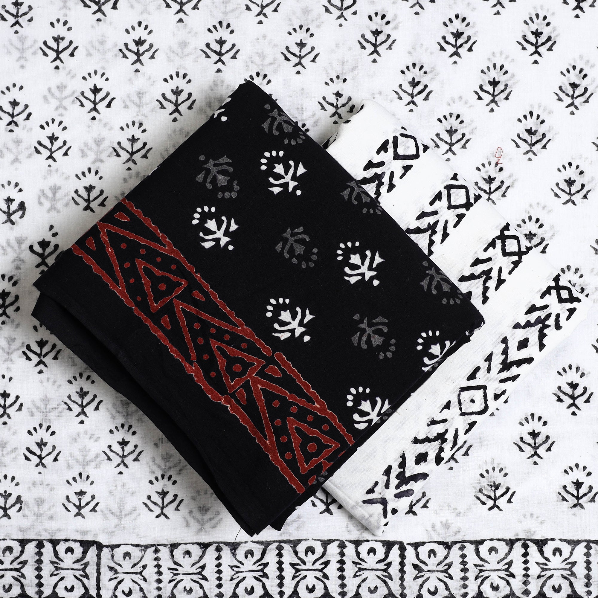 ARTISAN HAND BLOCK PRINTS Black - 3pc Sanganeri Block Print Cotton Dress Material 40 - view 2