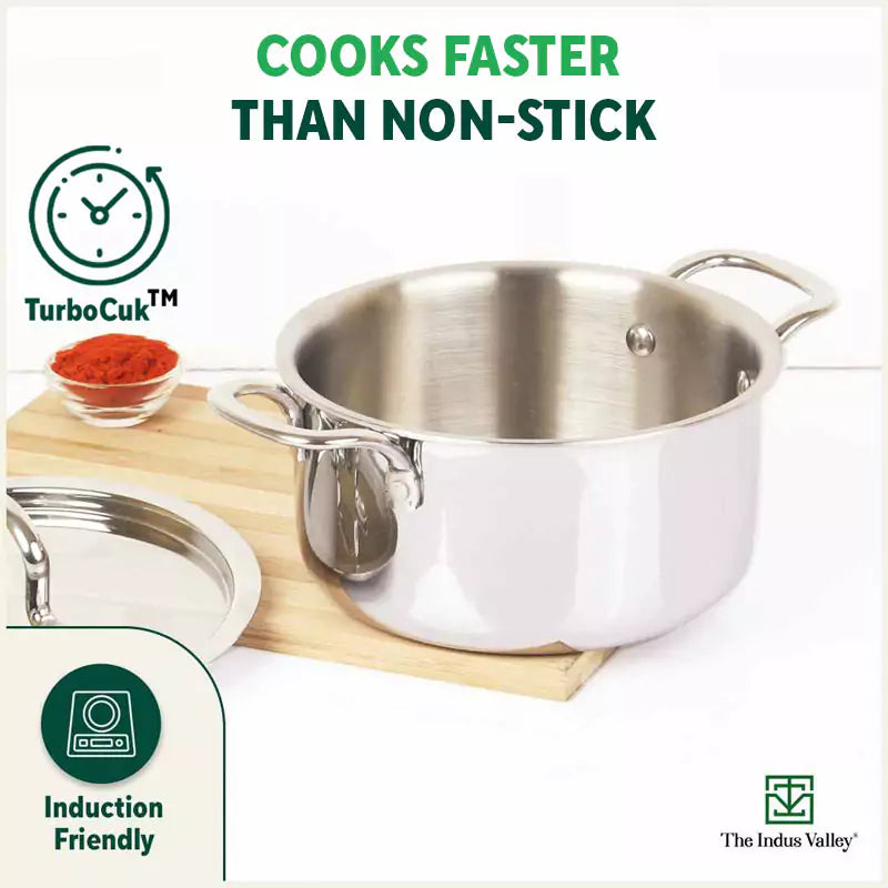The Indus Valley TurboCuk Tri-ply Stainless Steel Casserole/ Cooking Pot/ Sauce Pot+ Steel Lid, Premium Quality, 3 Layer Thick Body, 100% Toxin-free, - view 7