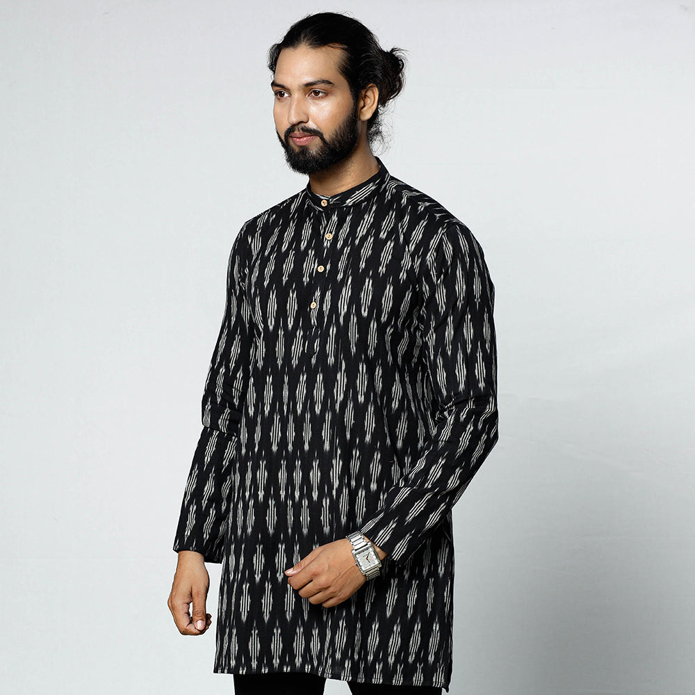 ITOKRI CASUALS Black - Pochampally Ikat Weave Cotton Men Short Kurta