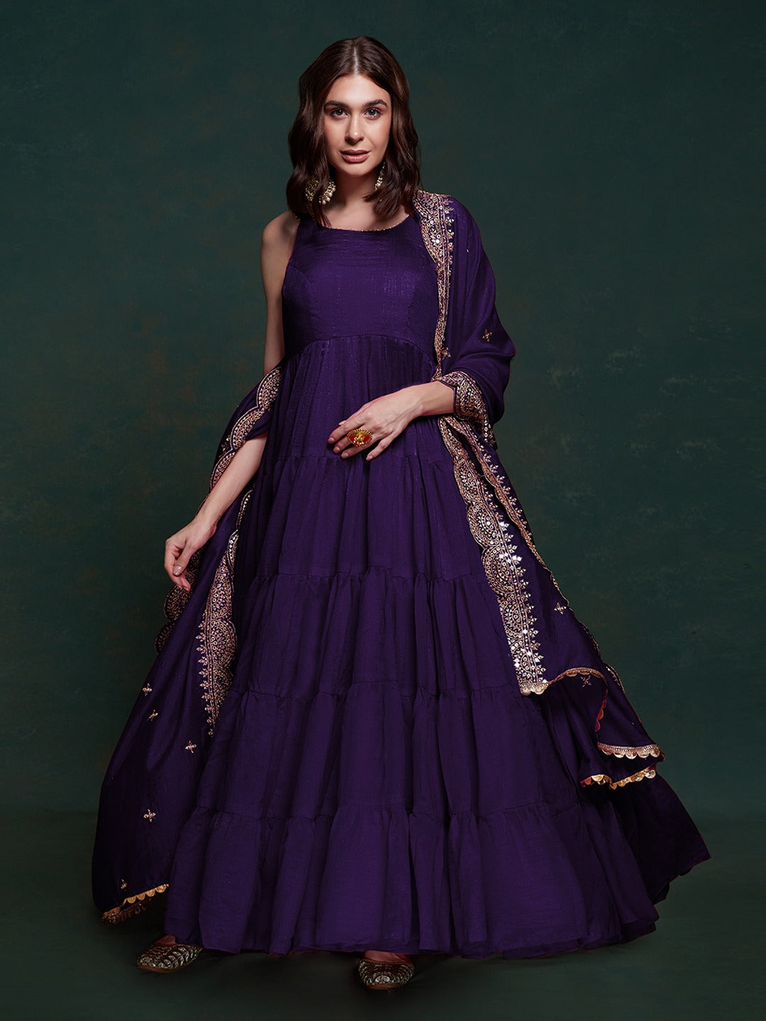 ClothsVilla Purple Silk Gown with Sequins and Zari Embellishments - view 2