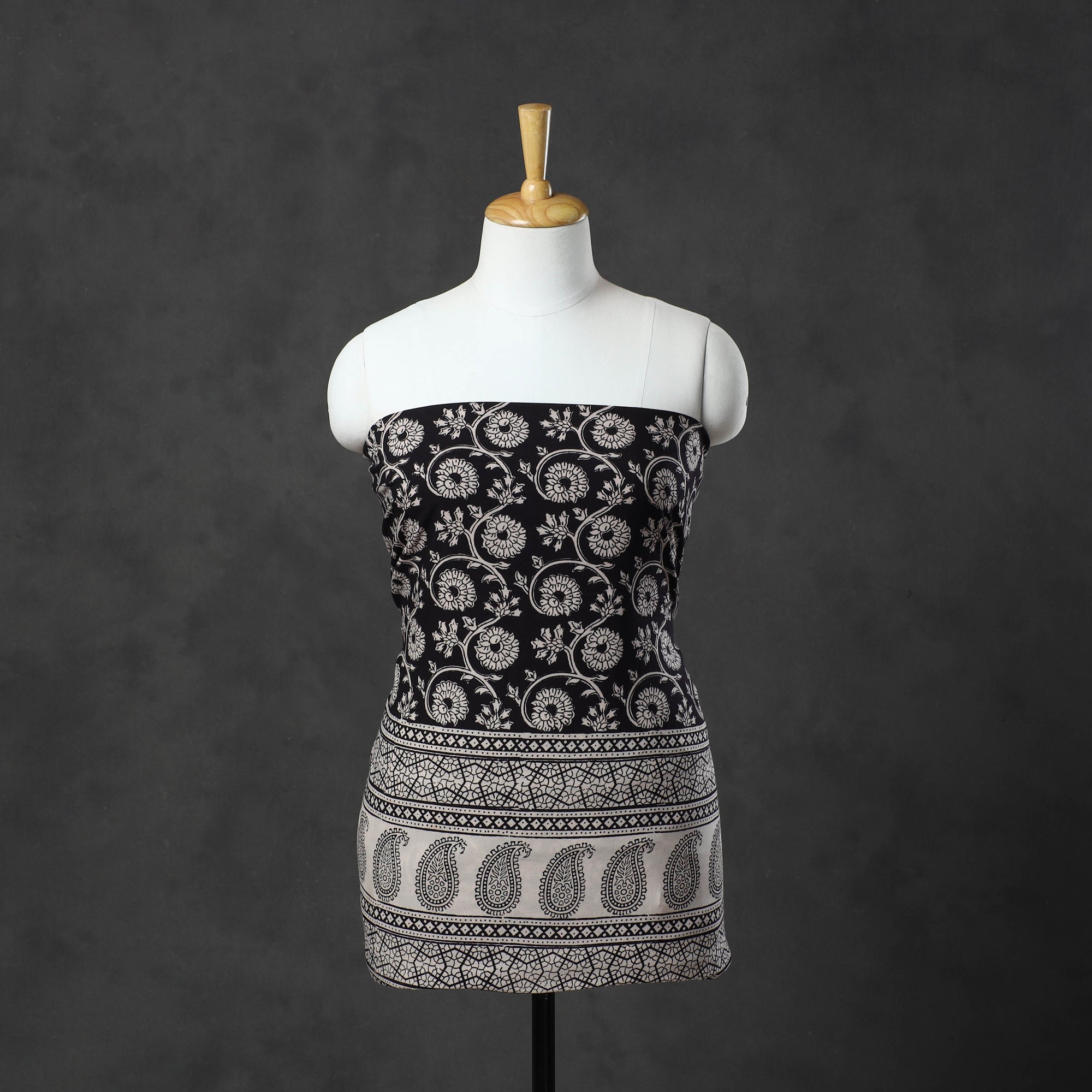 BAGH PRINTS BY MOHAMMED BILAL KHATRI Black - Natural Dyed Cotton Bagh Print Kurta Material (2.2m) 14