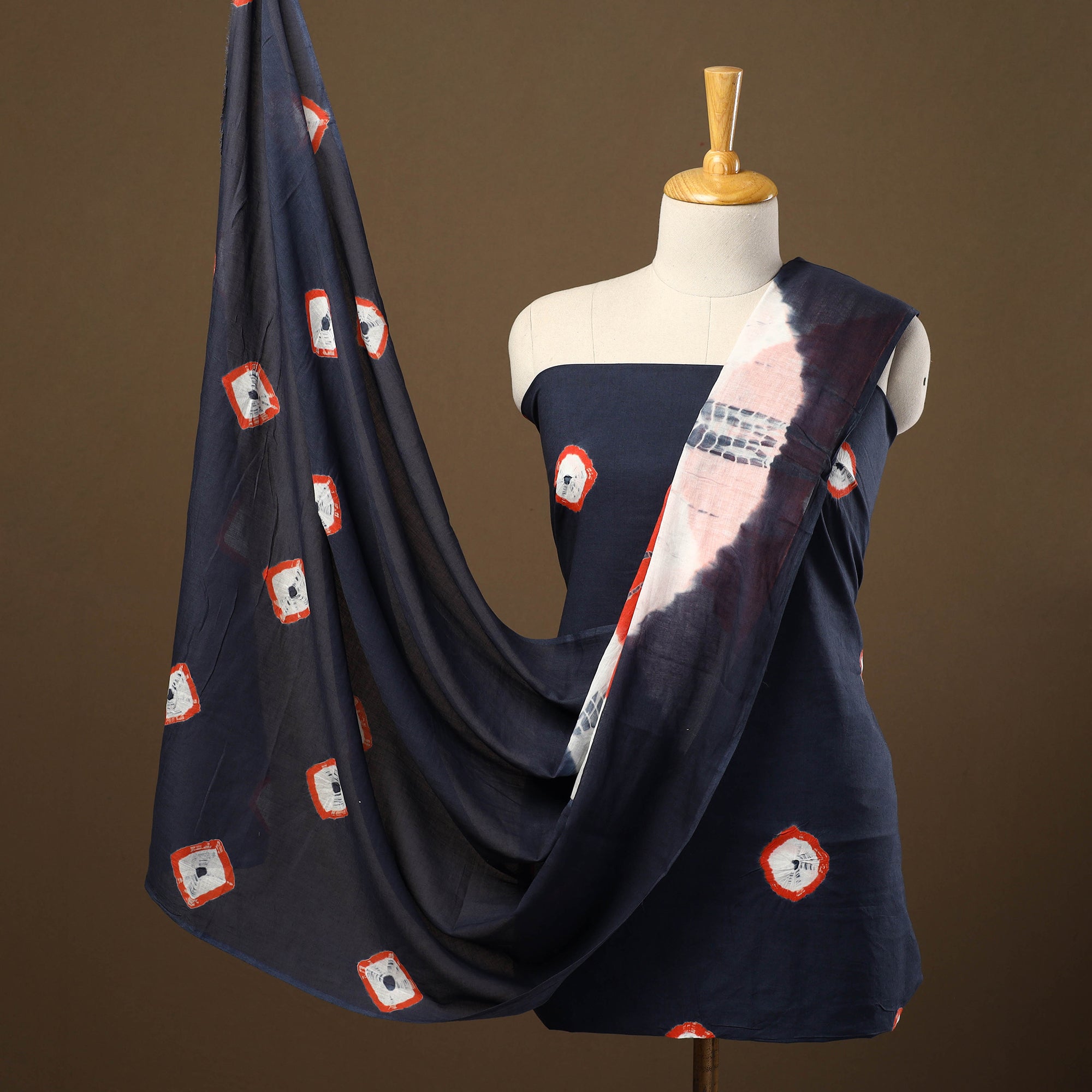 ARTISAN HAND BLOCK PRINTS Blue - 3pc Mul Cotton Tie-Dye Shibori Dress Material 72