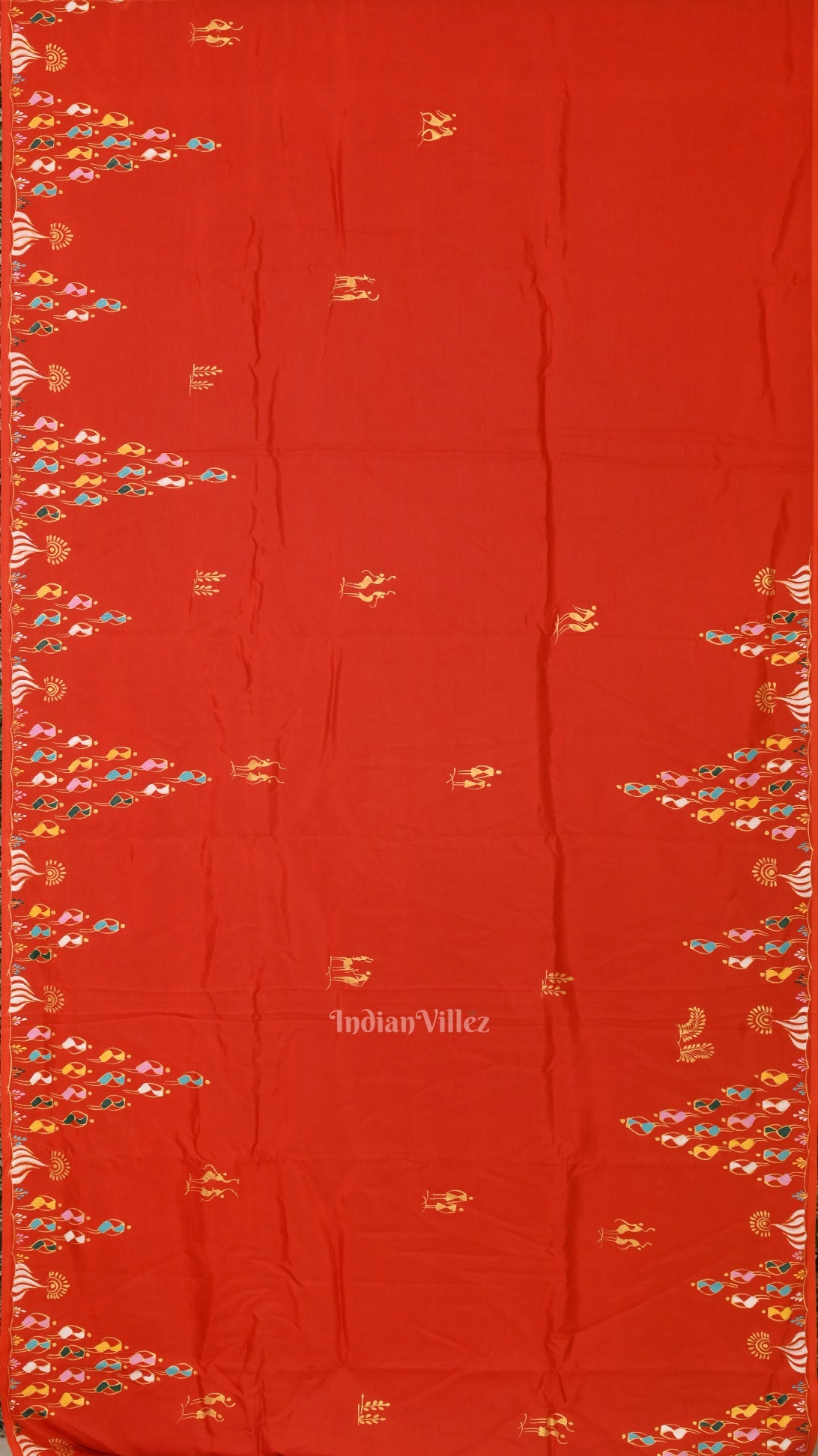 IndianVillèz Fine & Elegant Orange Tribal Theme Hand-Painted Pattachitra Saree - view 3