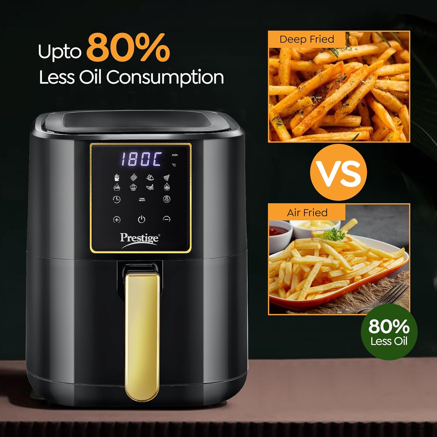Prestige Nutrifry Electric Digital Air Fryer | 80% less Oil Consumption | 4.5L Capacity | 1200 Watts Power - view 5