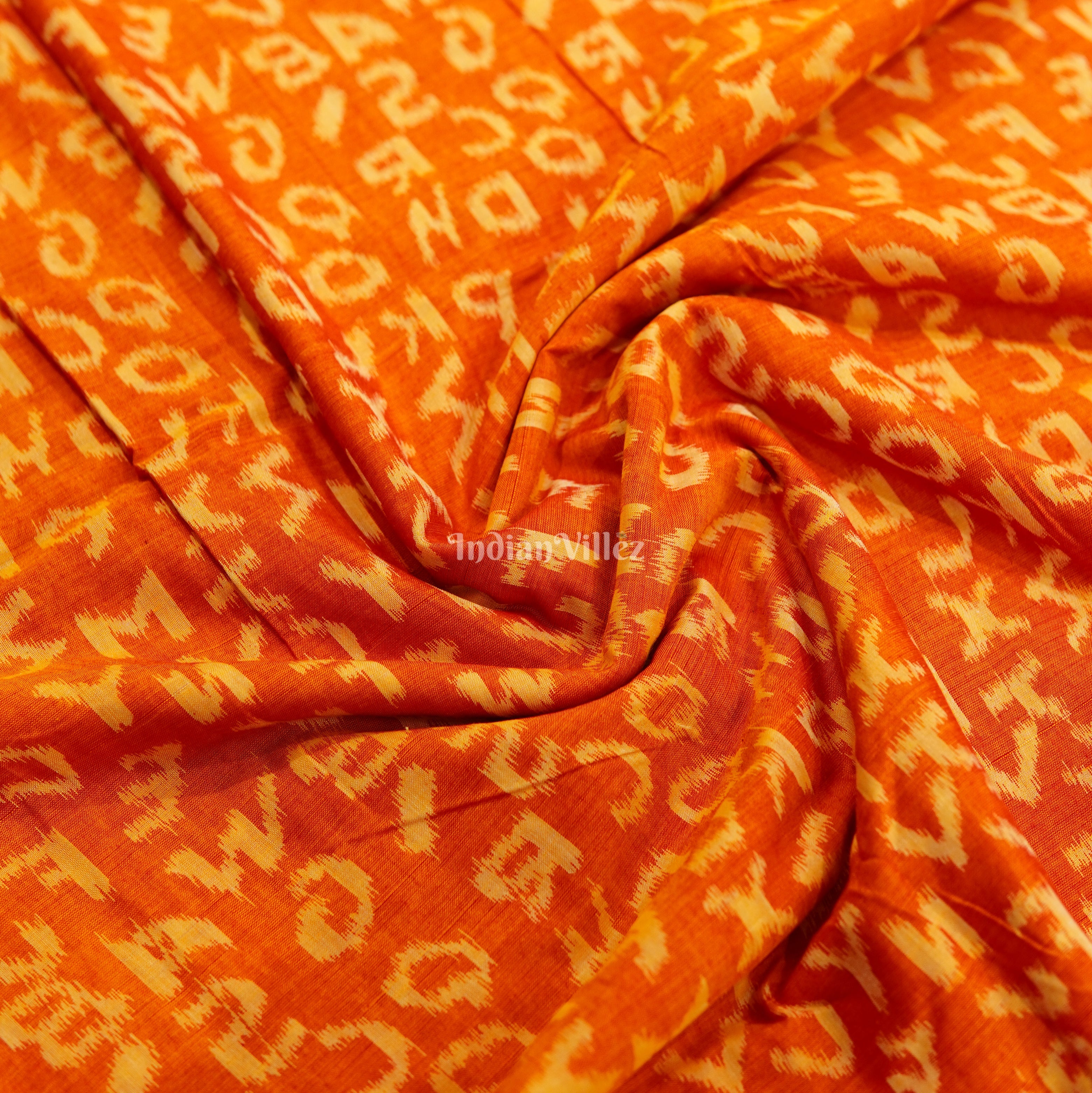 IndianVillèz Golden Orange English Alphabet Sambalpuri Cotton Fabric