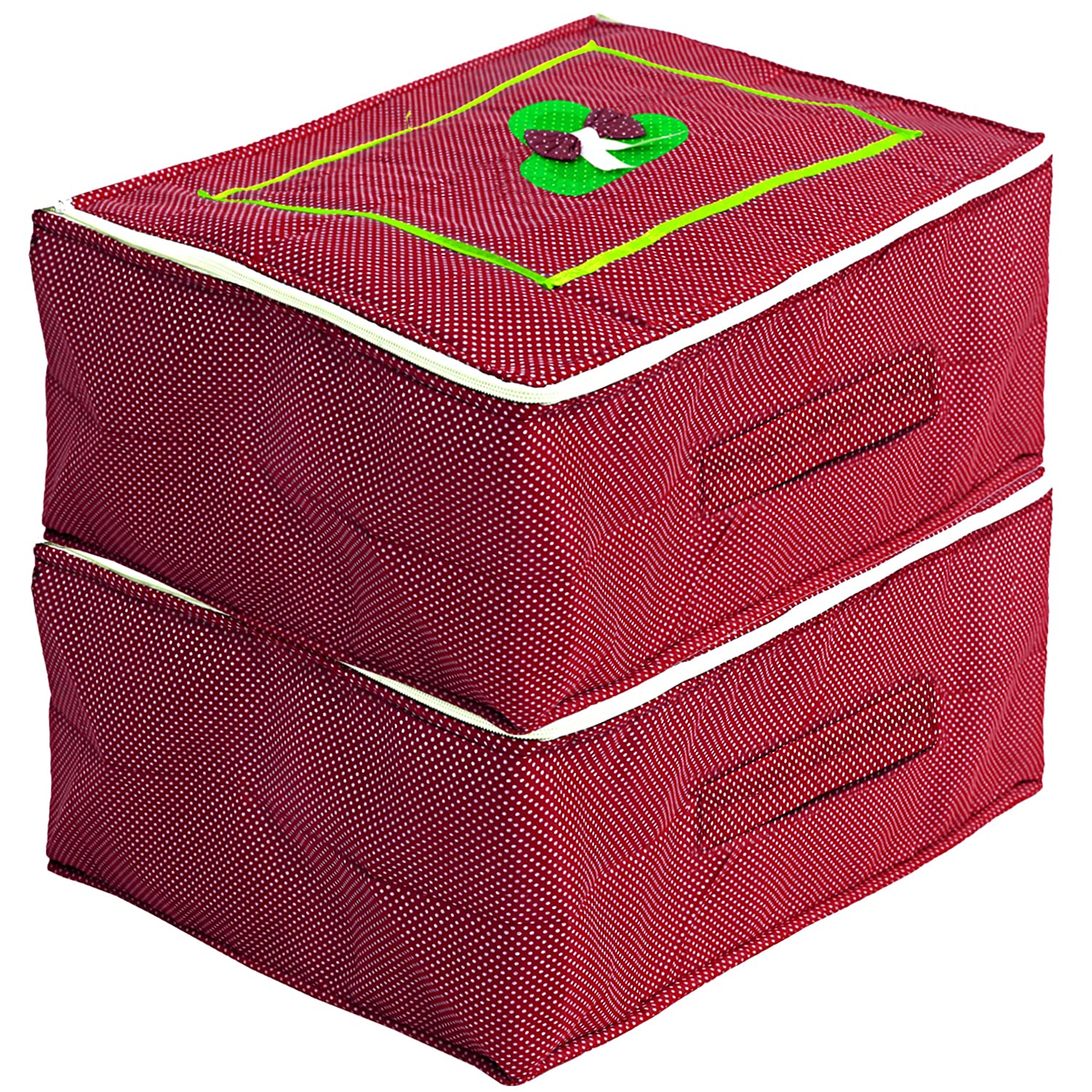 Kuber Industries Dot Printed Cotton Saree Cover, Wardrobe Organizer-Pack of 2 (Red)-HS_38_KUBMART20972