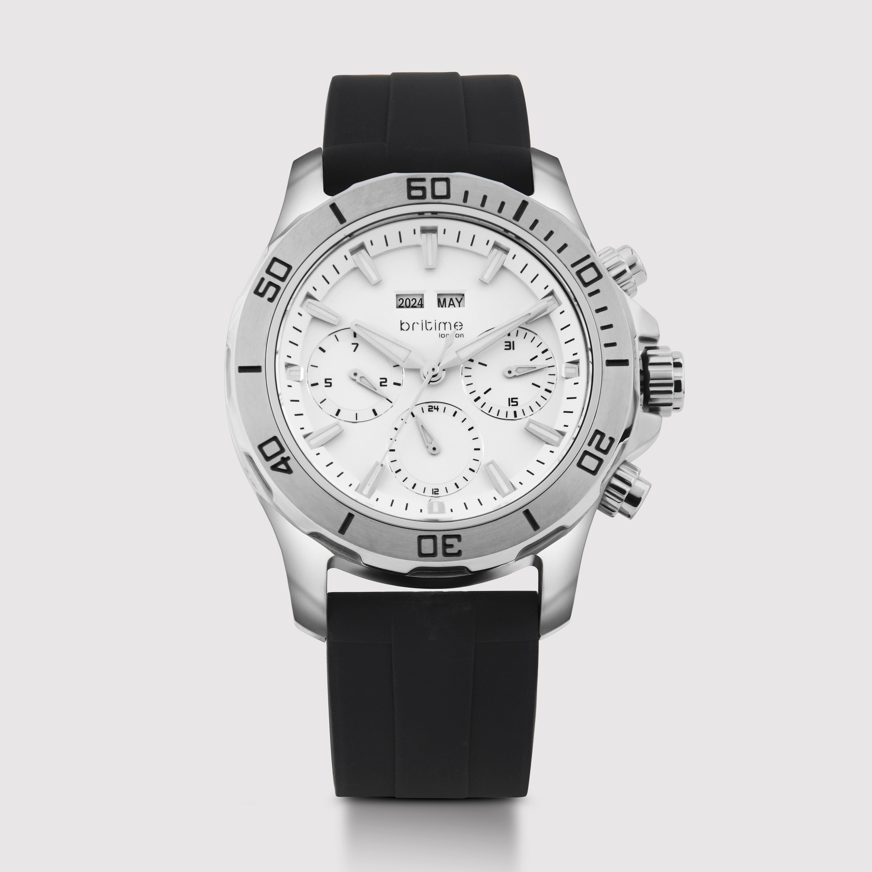 Britime Equinox Men Automatic Silver Dial Chronograph Leather Watch 562-P10306