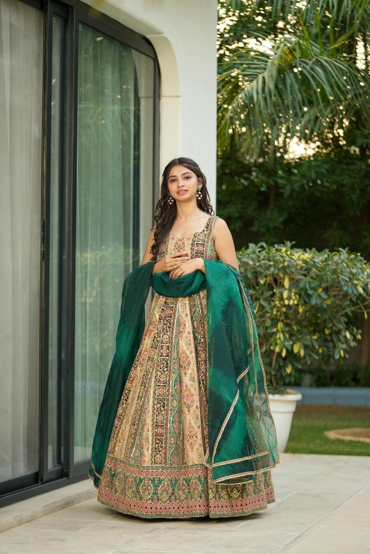 Idaho-o Triveni green heavy embroidered maxi - view 2