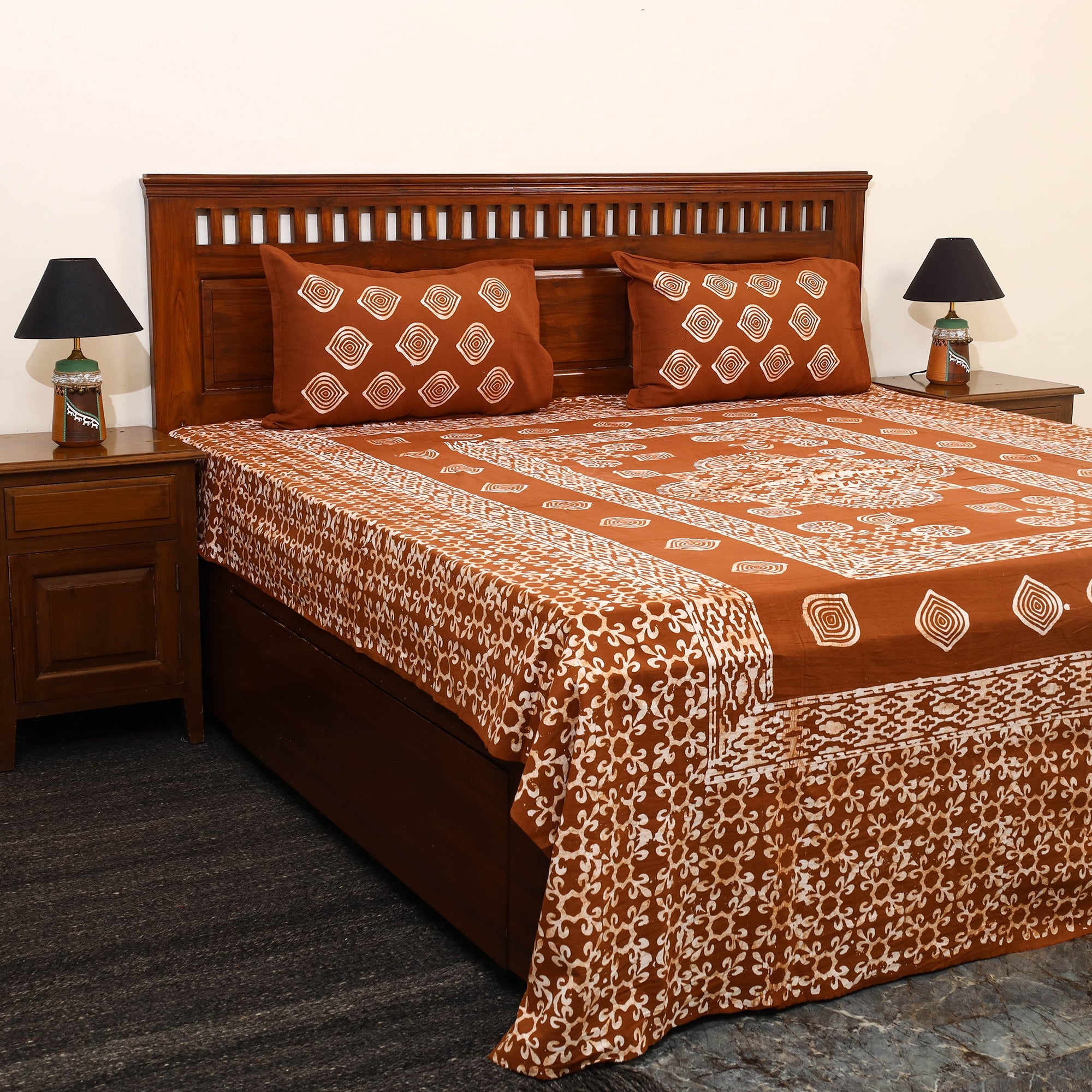 BATIK BY MD. SHARIFF Brown - Cotton Double Hand Batik Print Bed Sheet Set 24