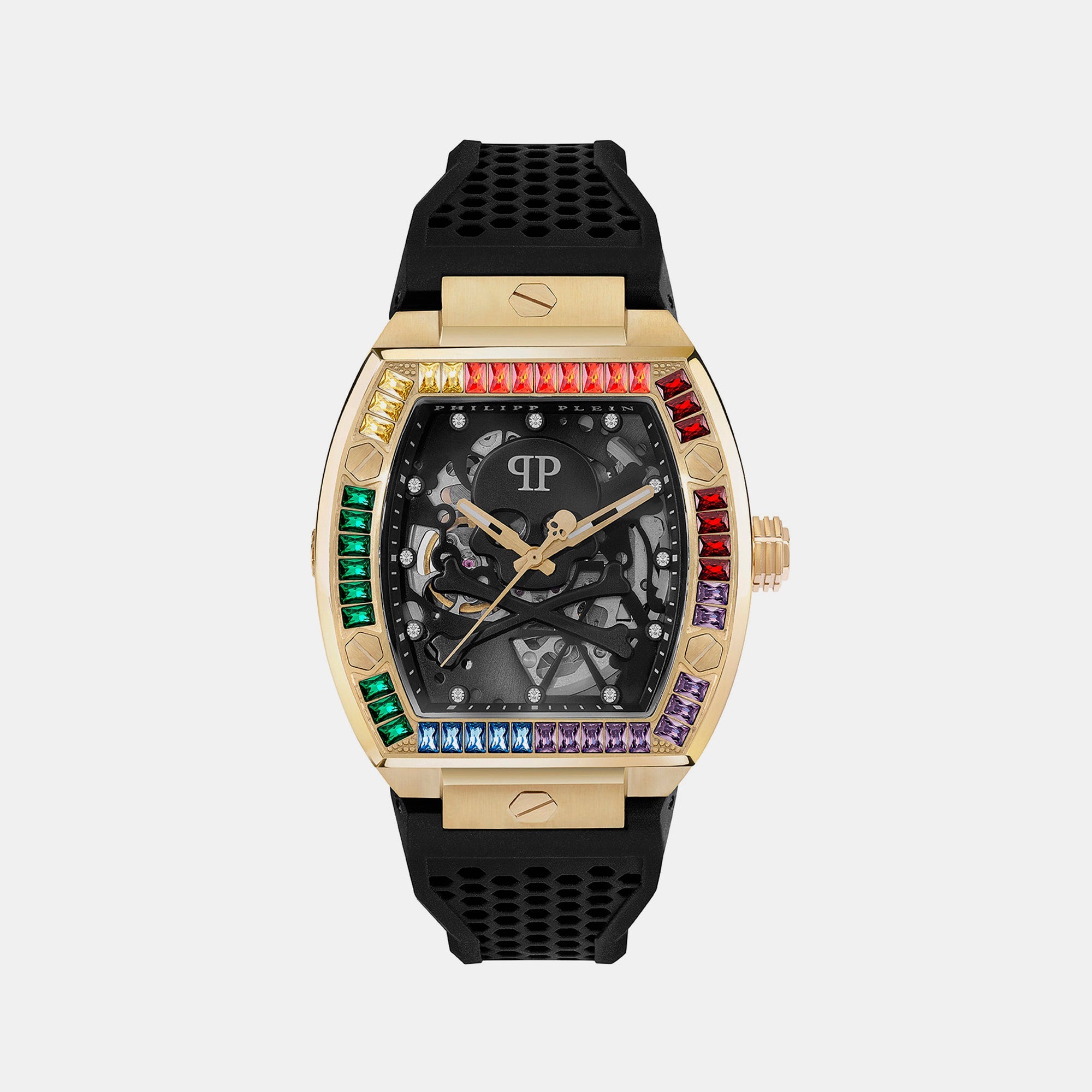 Philipp Plein $keleton Men Automatic Black Dial Analog Silicone Watch PWBAA1623
