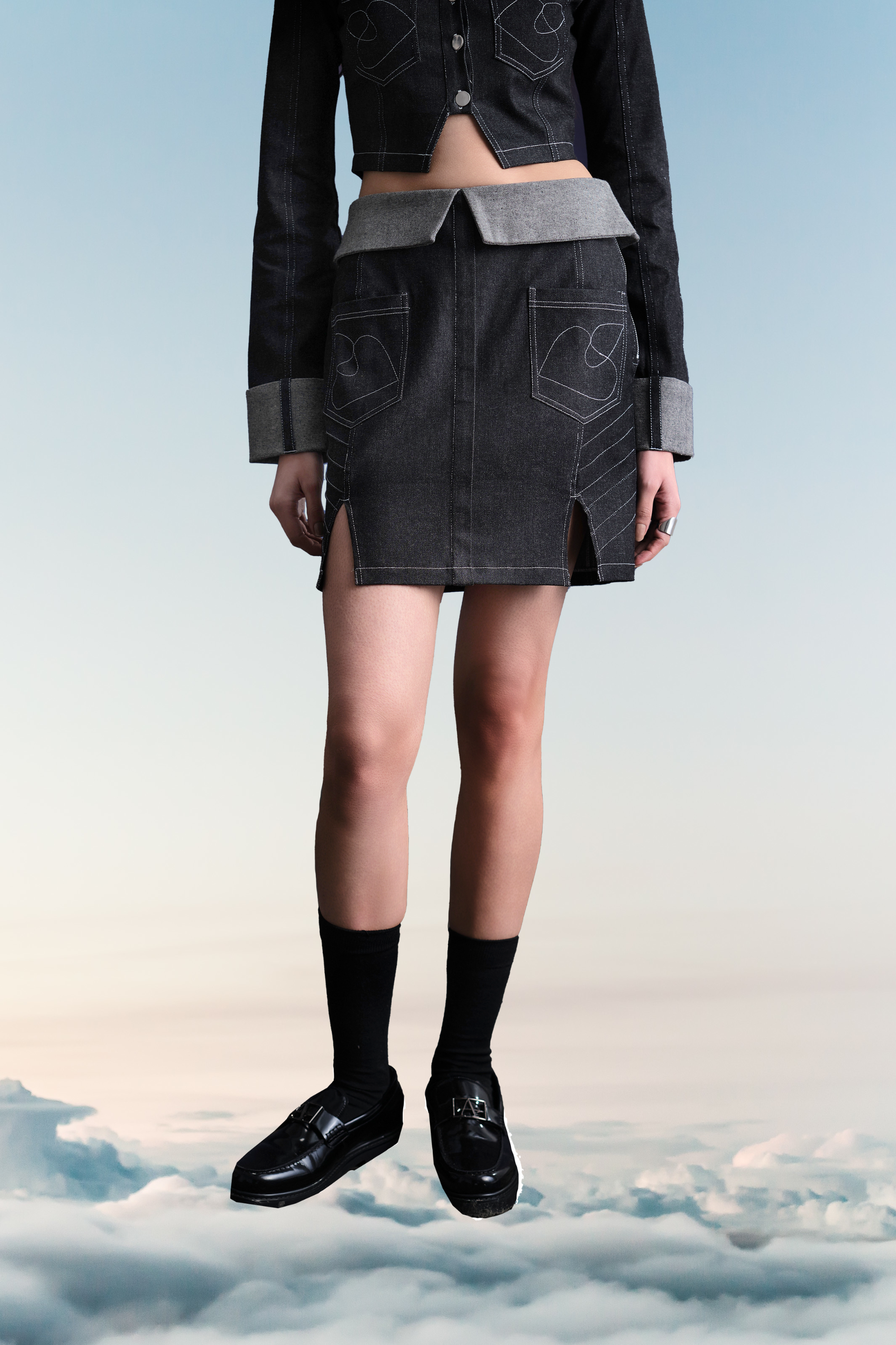THNWHN Deconstructed Denim Skirt