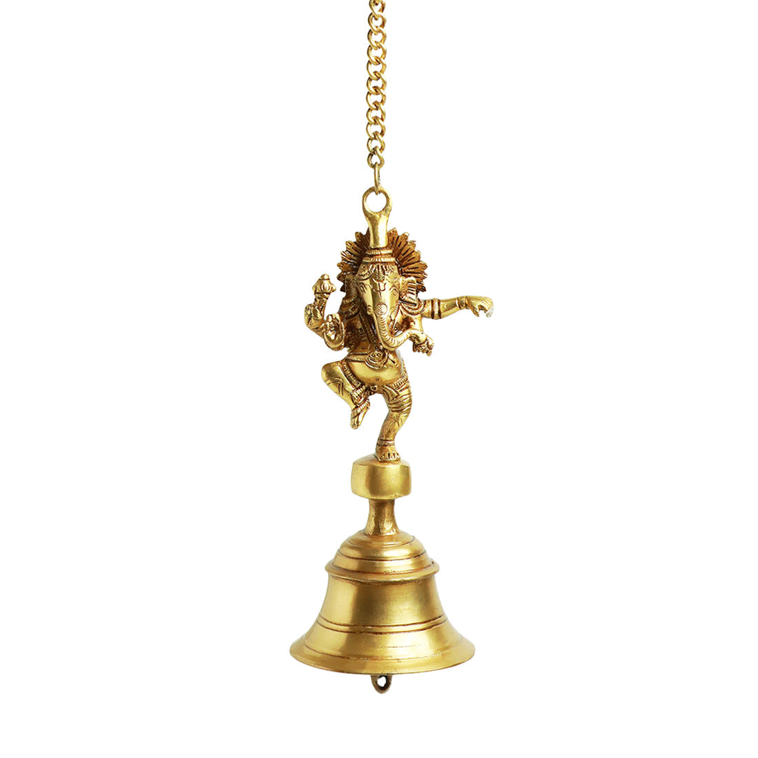 EXCLUSIVELANE 'Dancing Ganpati' Hand-Etched Decorative Hanging Bell In Brass - view 2