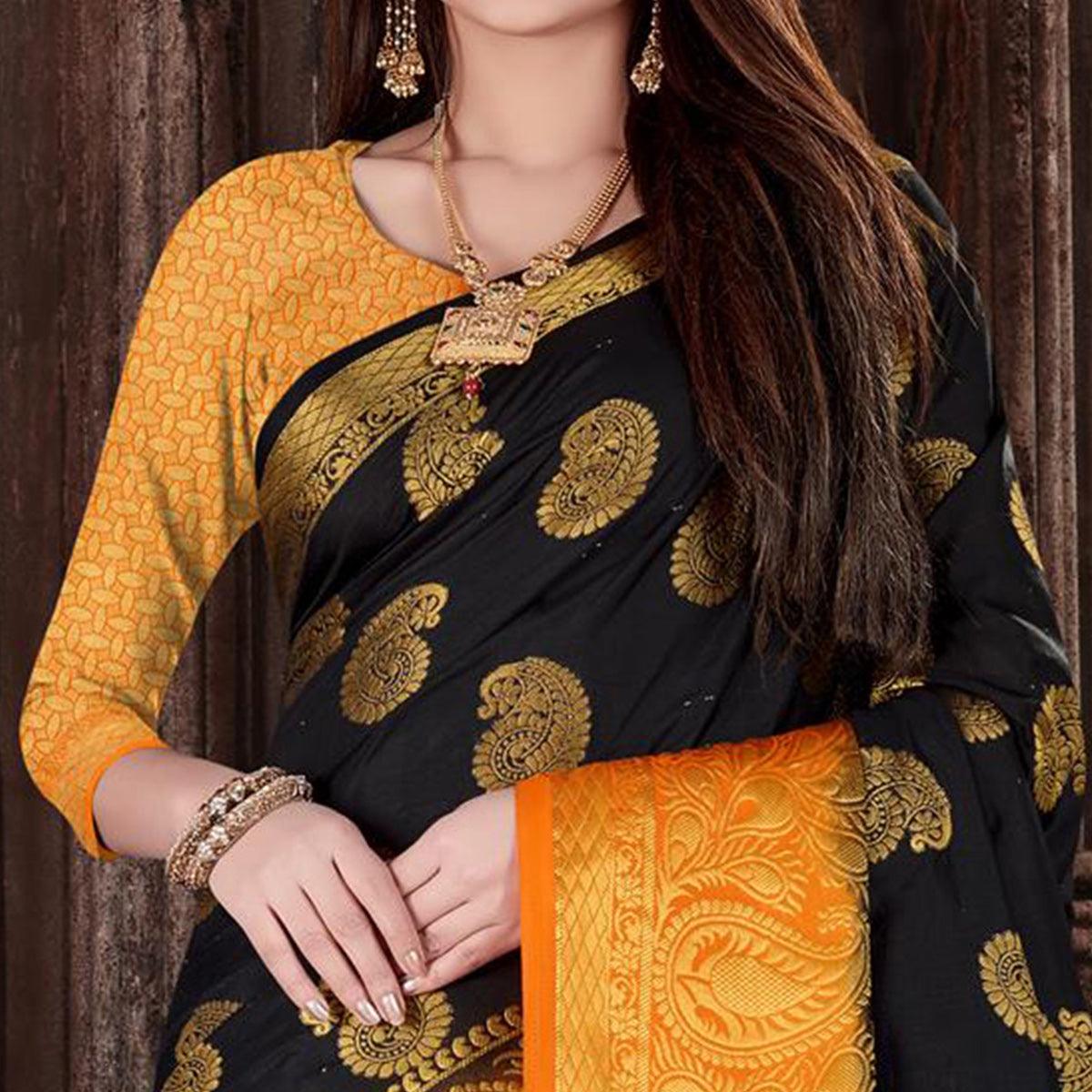 Peachmode Impressive Black Colored Festive Wear Woven Silk Saree - view 2