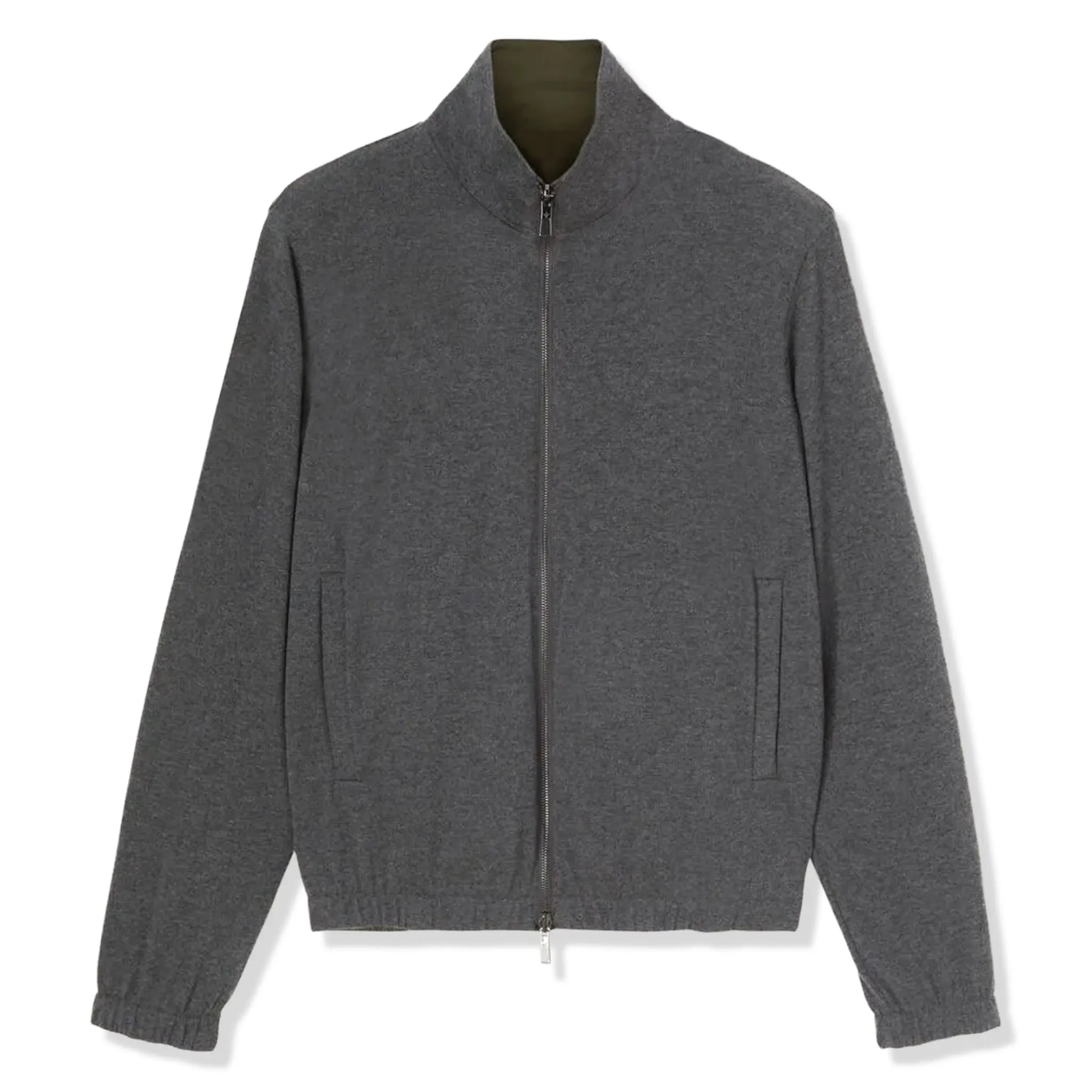 Loro Piana Windmate Storm System Dark Green Flannel Melange Bomber Jacket - view 3