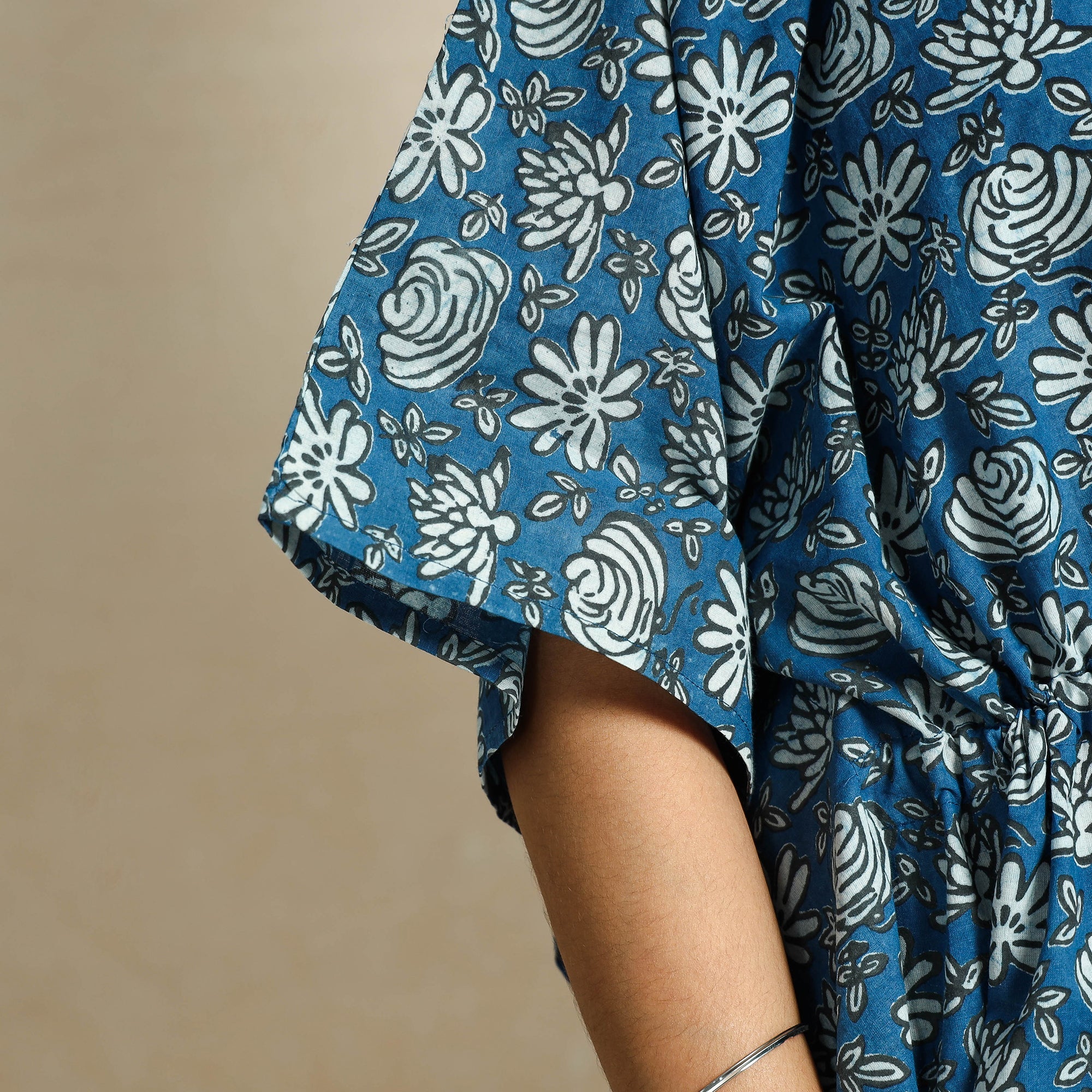CHUTNEY CRAFT STUDIO Blue - Hand Block Printed Cotton Kaftan & Pyjama Night Suit Set - view 5