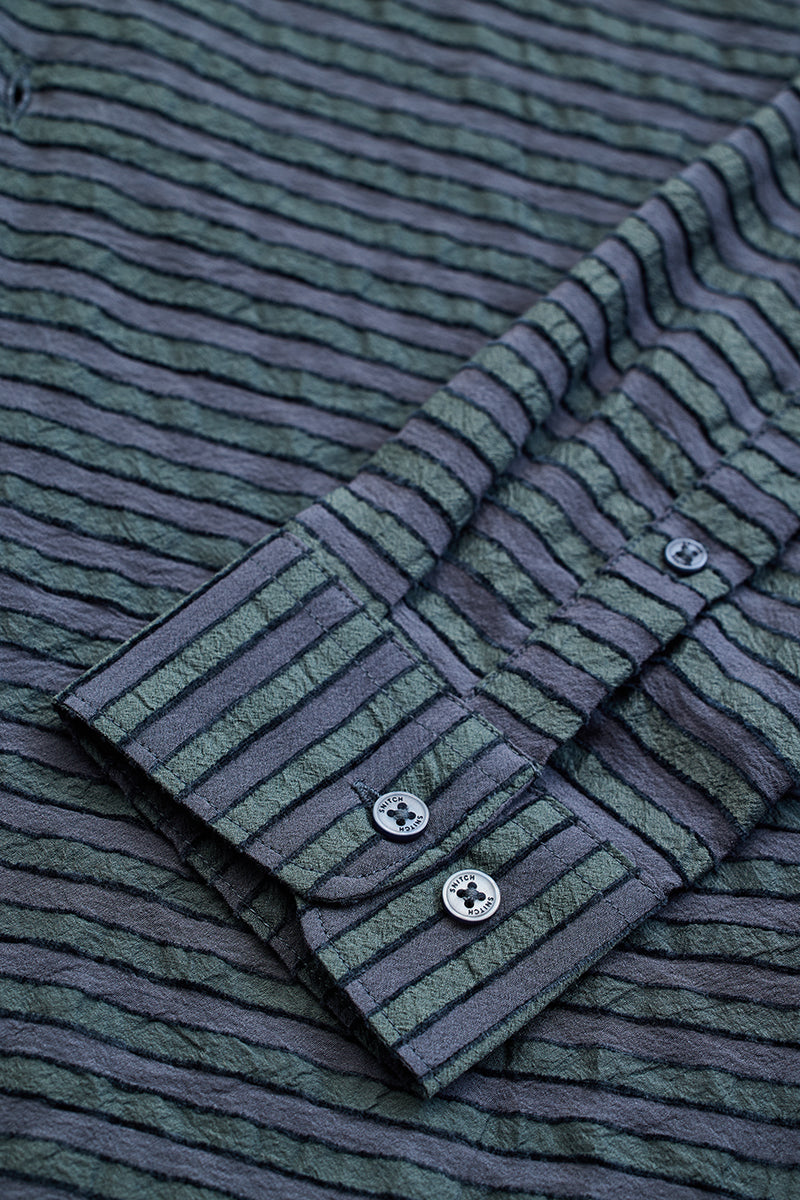SNITCH Grey Textured Stripes Shirt – Dark Blue - view 8