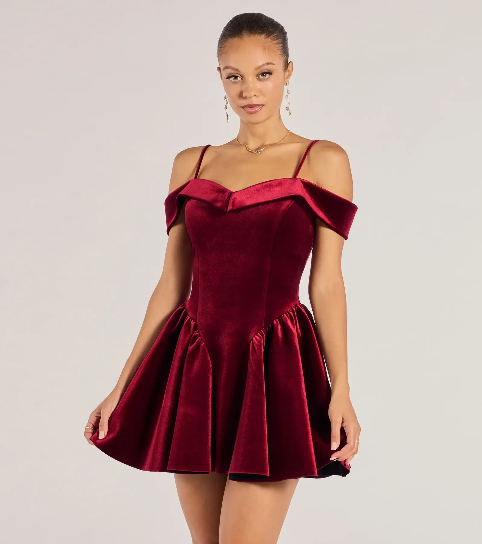 Windsor Andie Velvet Drop Waist Skater Dress