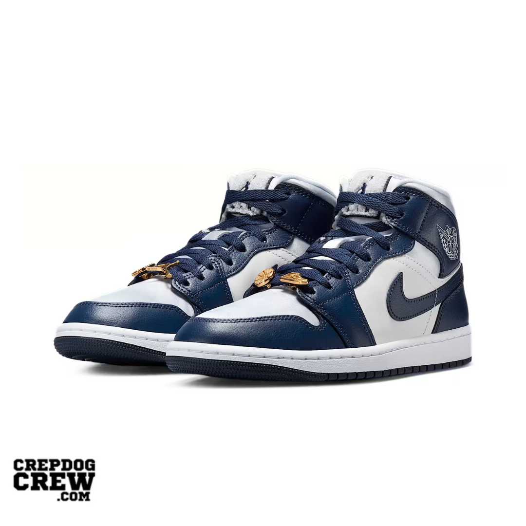 Nike Air Jordan Jordan 1 Mid Football Grey White Midnight Navy (W) - view 2