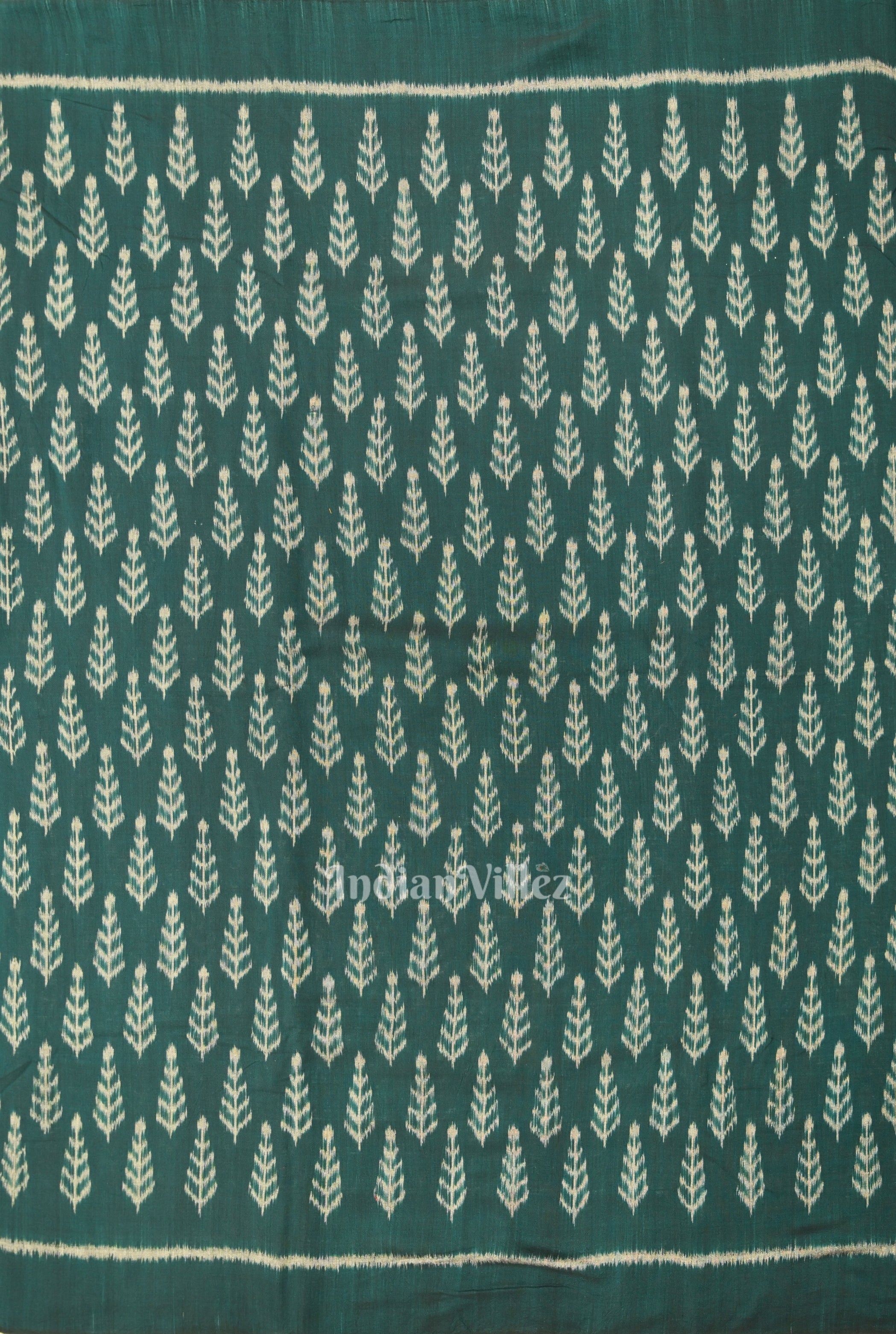 IndianVillèz Dark Green Leaf Motif Sambalpuri Odisha Ikat Cotton Fabric - view 3