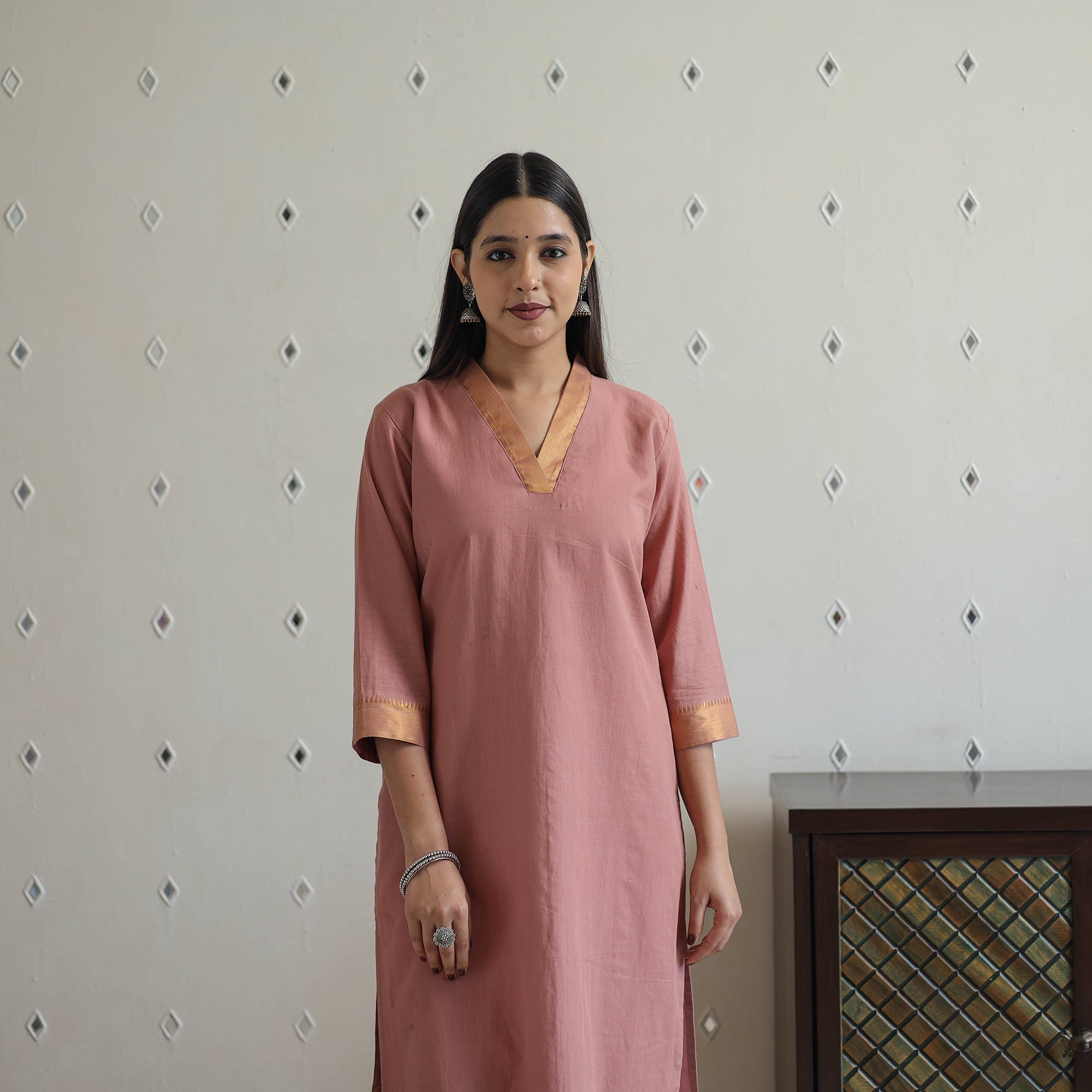 ITOKRI CASUALS Aahana Peach Mangalagiri Cotton Kurta