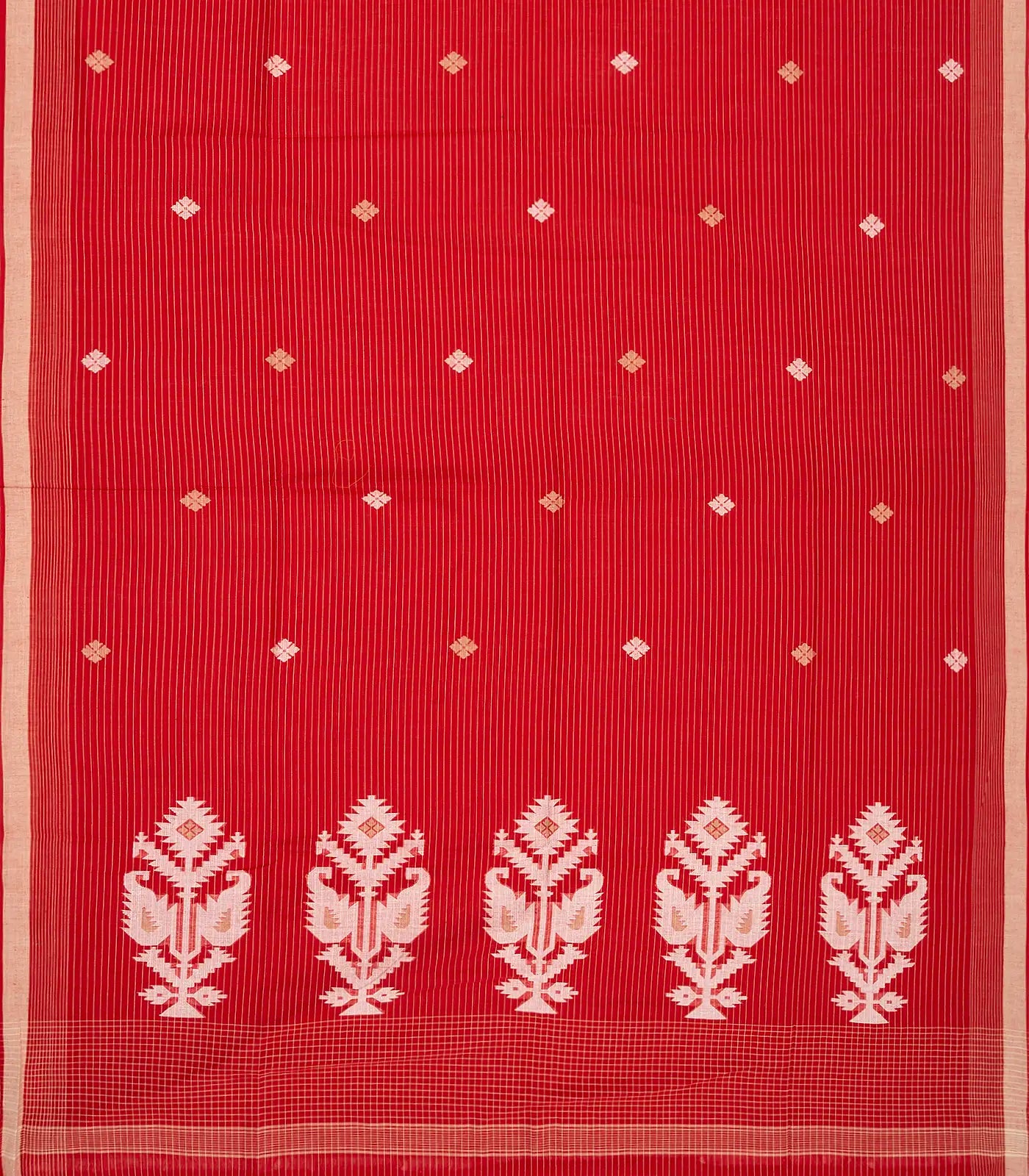 RmKV Red Handloom Bengal Cotton Saree With Floral Buttas - view 2