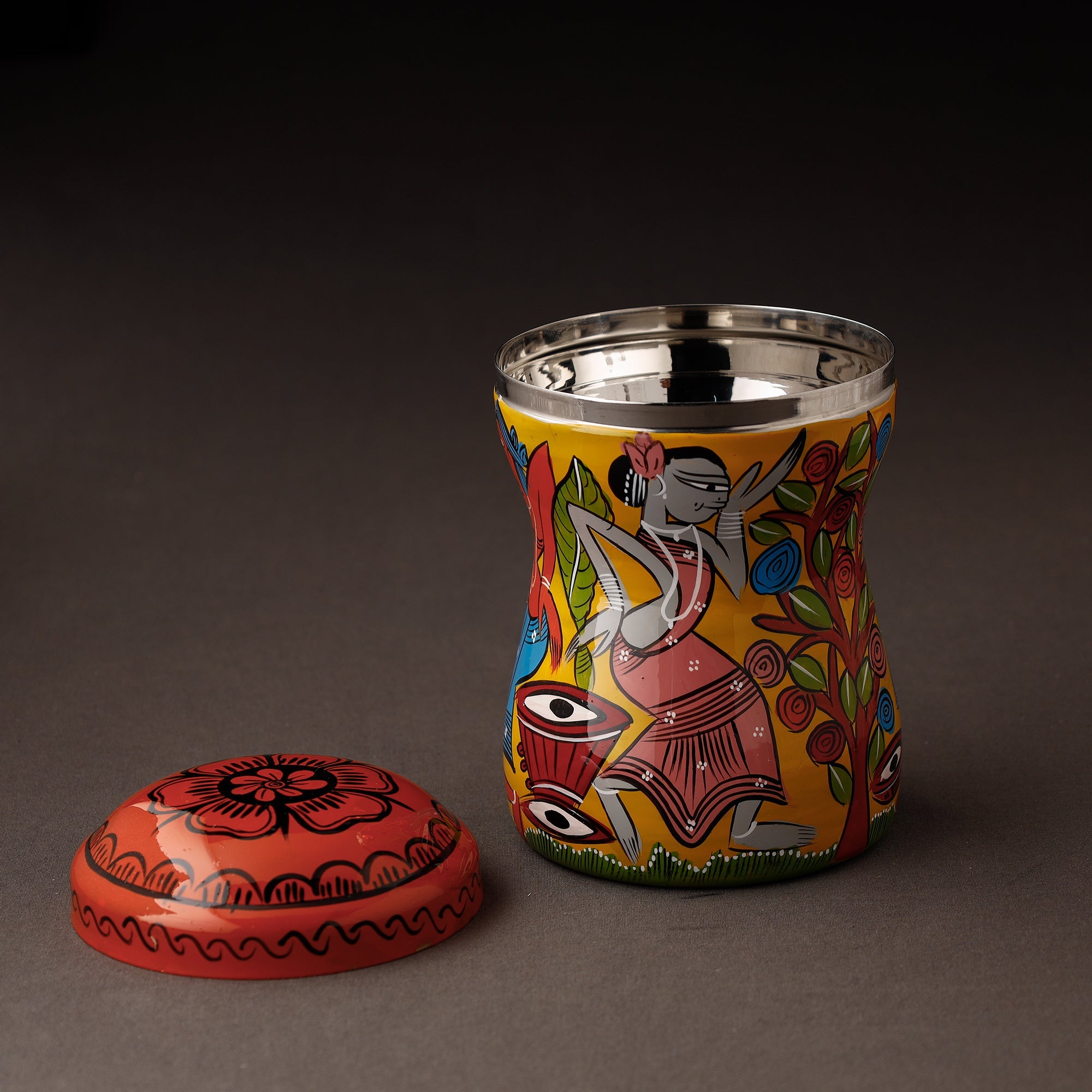 AAYAAS Bengal Patua Handpainted Stainless Steel Multi Utility Container - view 2