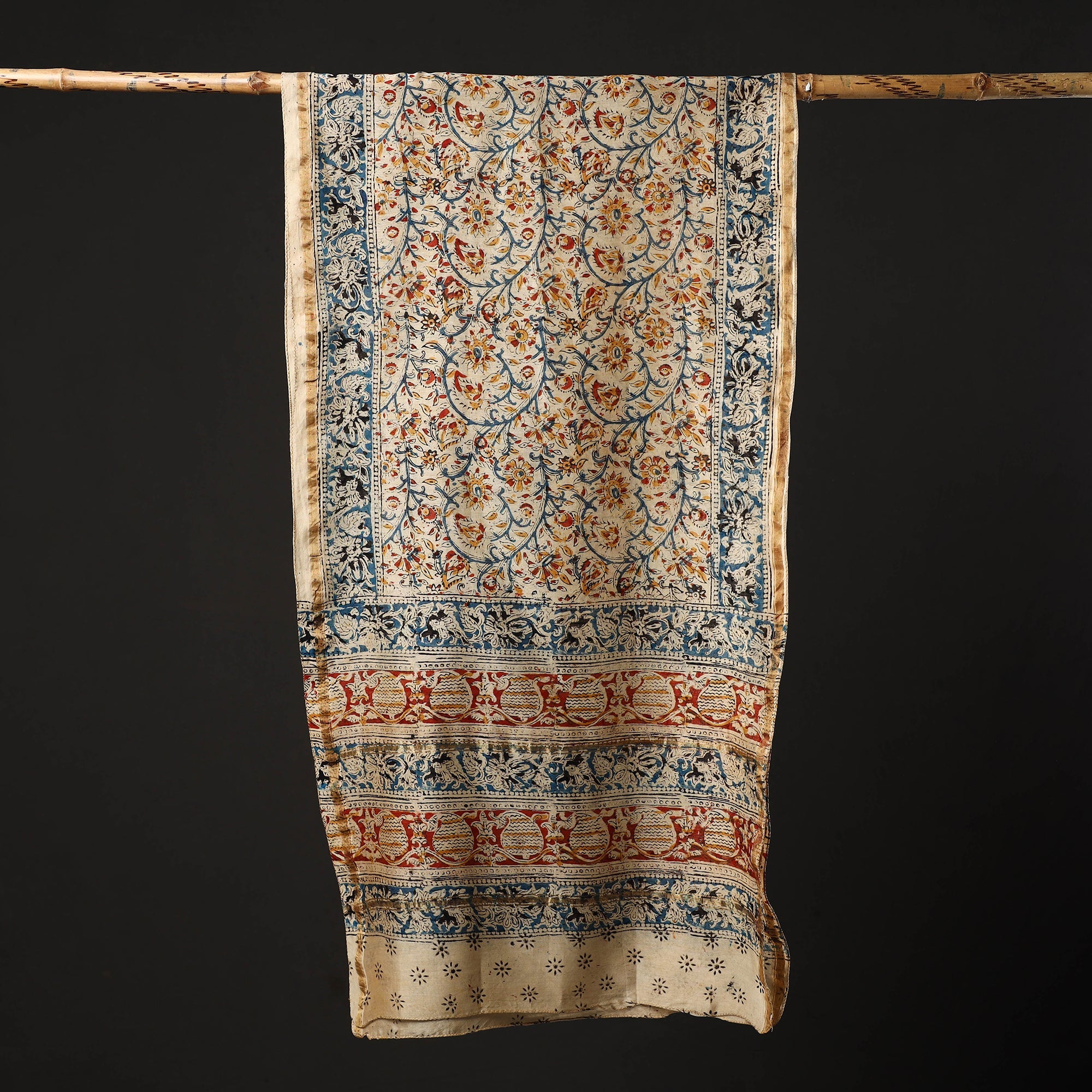 SOUTH KARGHA Beige - Pedana Block Print Chanderi Silk Kalamkari Stole 07 - view 2