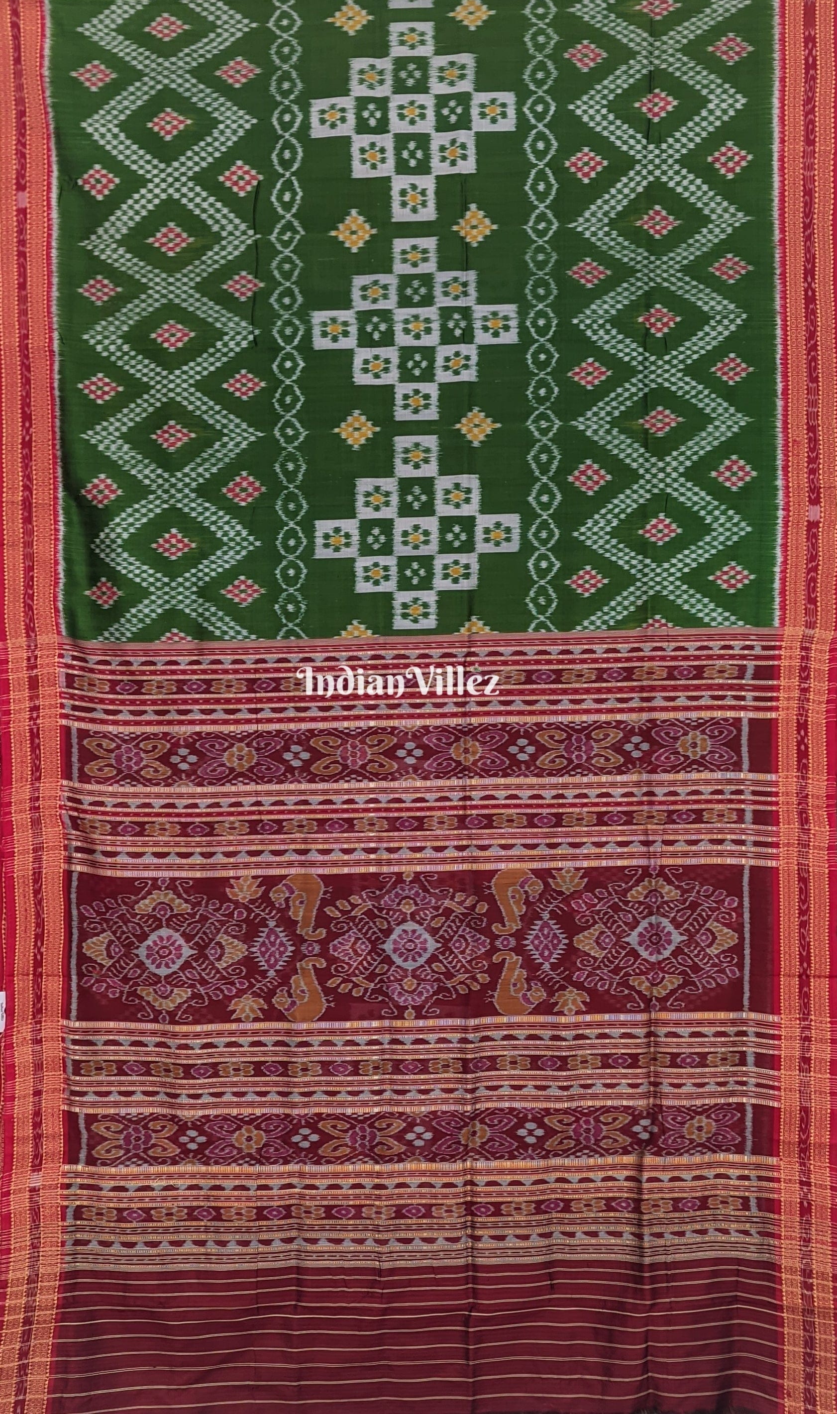 IndianVillèz Mehndi Green Body Tarabali Pasapali Silk Saree