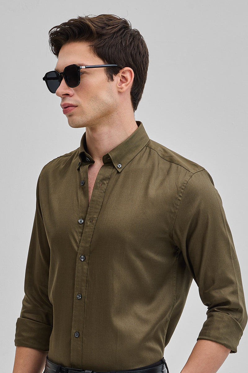 SNITCH Olive Solid Oxford Shirt - view 4