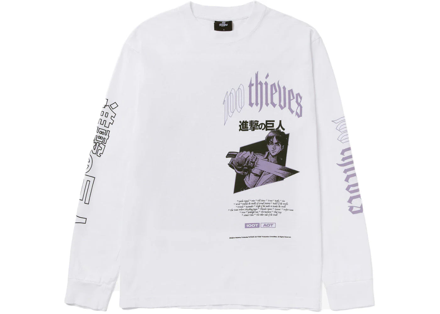 100 Thieves x Attack on Titan Attack Titan Long Sleeve T-shirt White