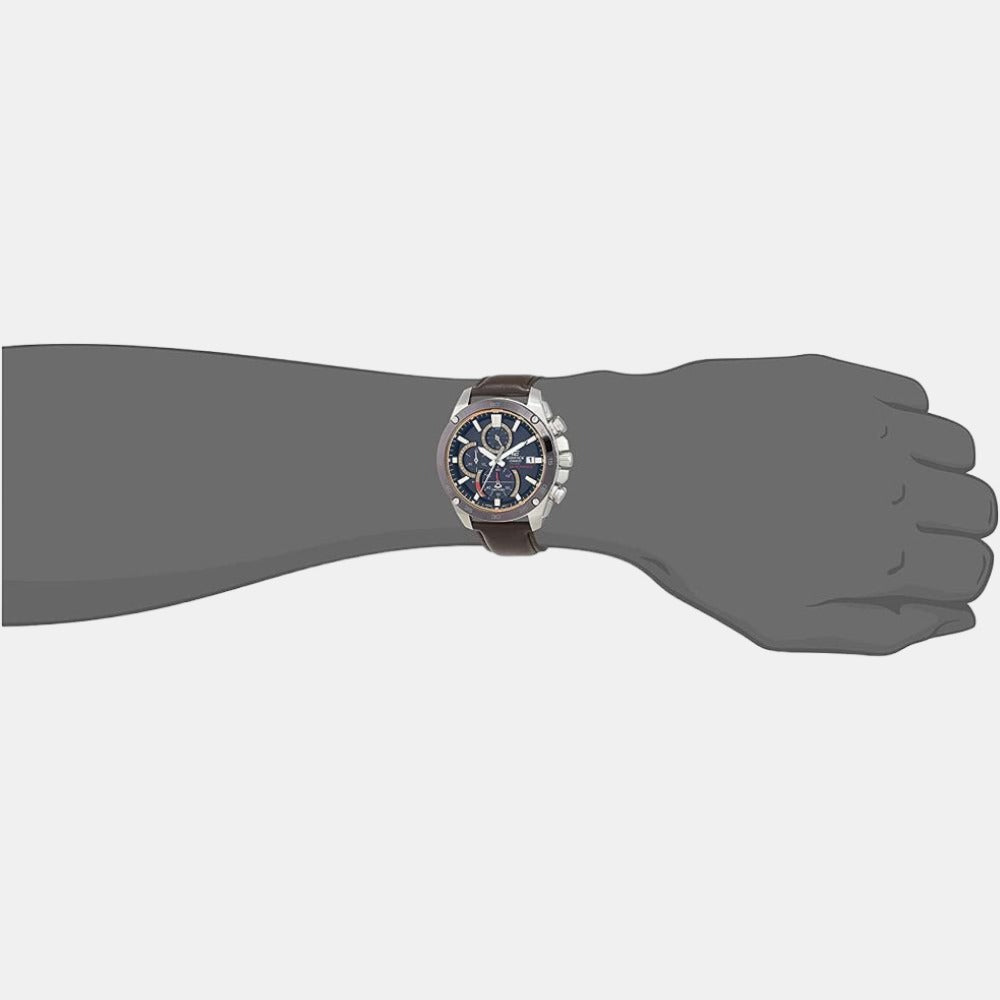 Casio Edifice Men Quartz Black Dial Chronograph Leather Watch EX464 - view 6