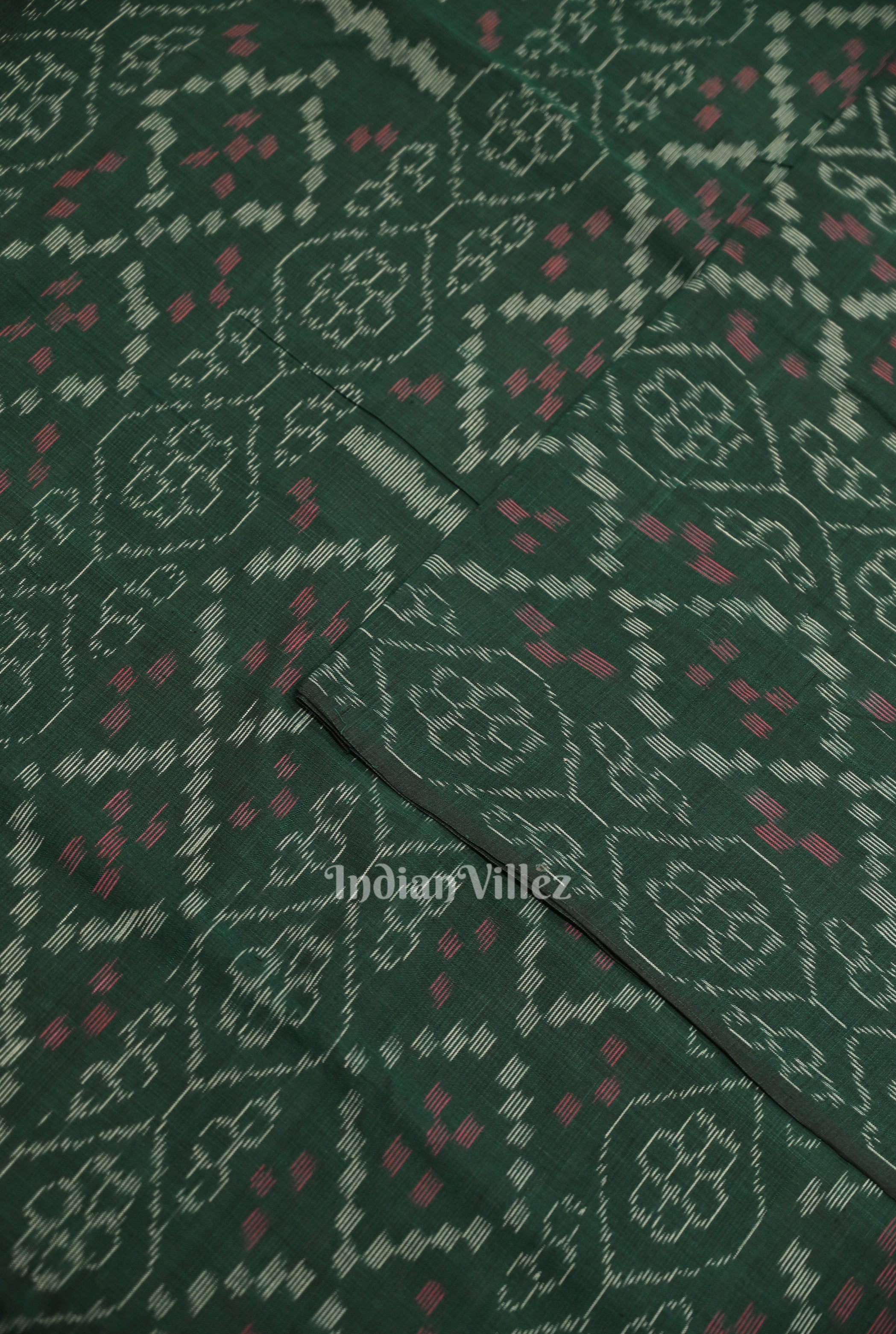 IndianVillèz Green Flower Pasapali Design Sambalpuri Odisha Ikat Cotton Fabric - view 2