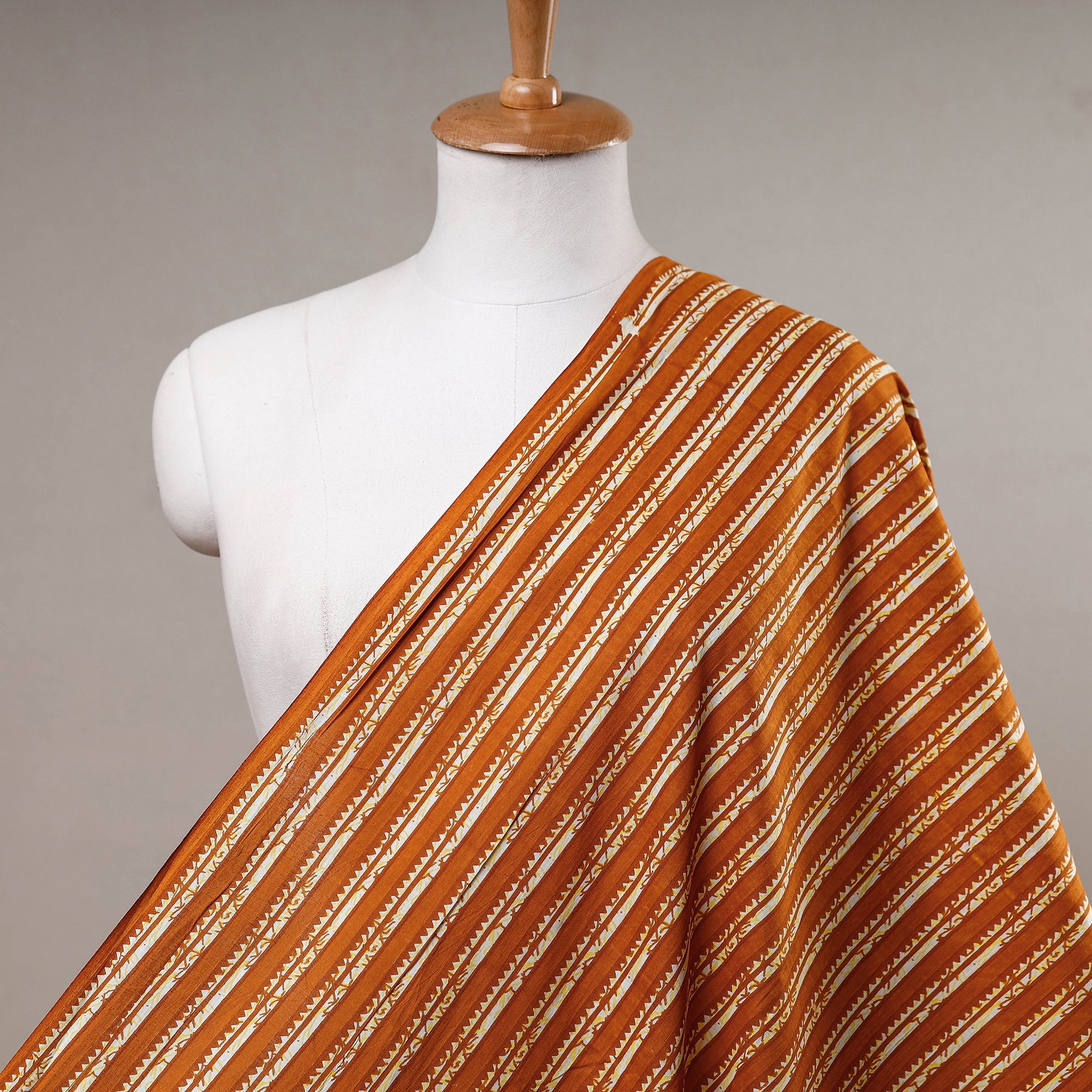 HAVELI CHRONICLES Alloy Orange In Stripes Jaipur Print Cotton Fabric