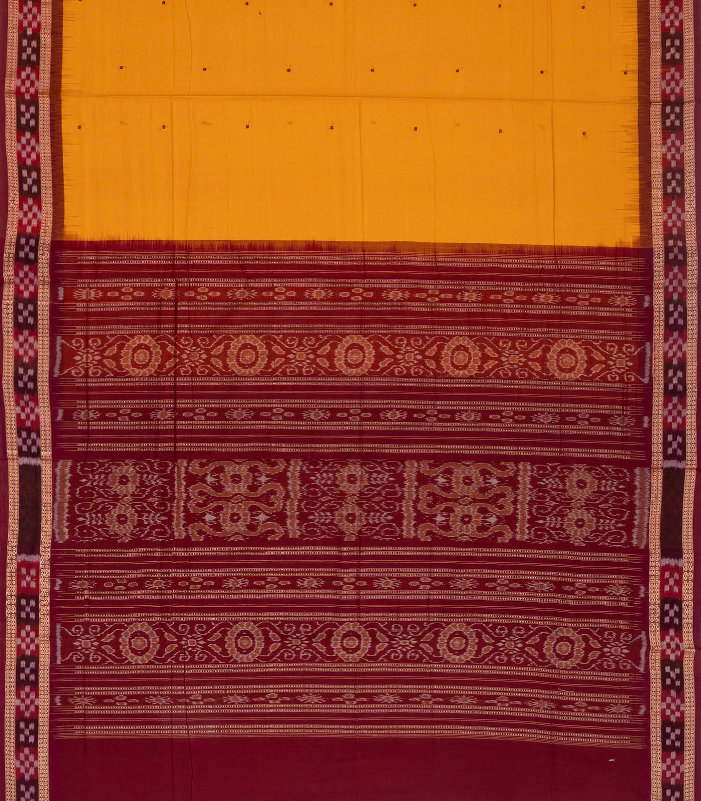RmKV Turmeric Yellow Handloom Orissa Cotton Saree With Button Motifs - view 2
