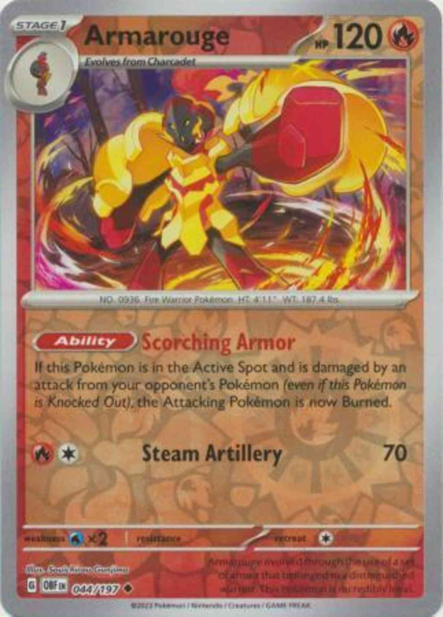 Uncommon sv03-044 reverse – Pokémon Armarouge - 044/197 - Uncommon [sv03-044] [Reverse Holo]