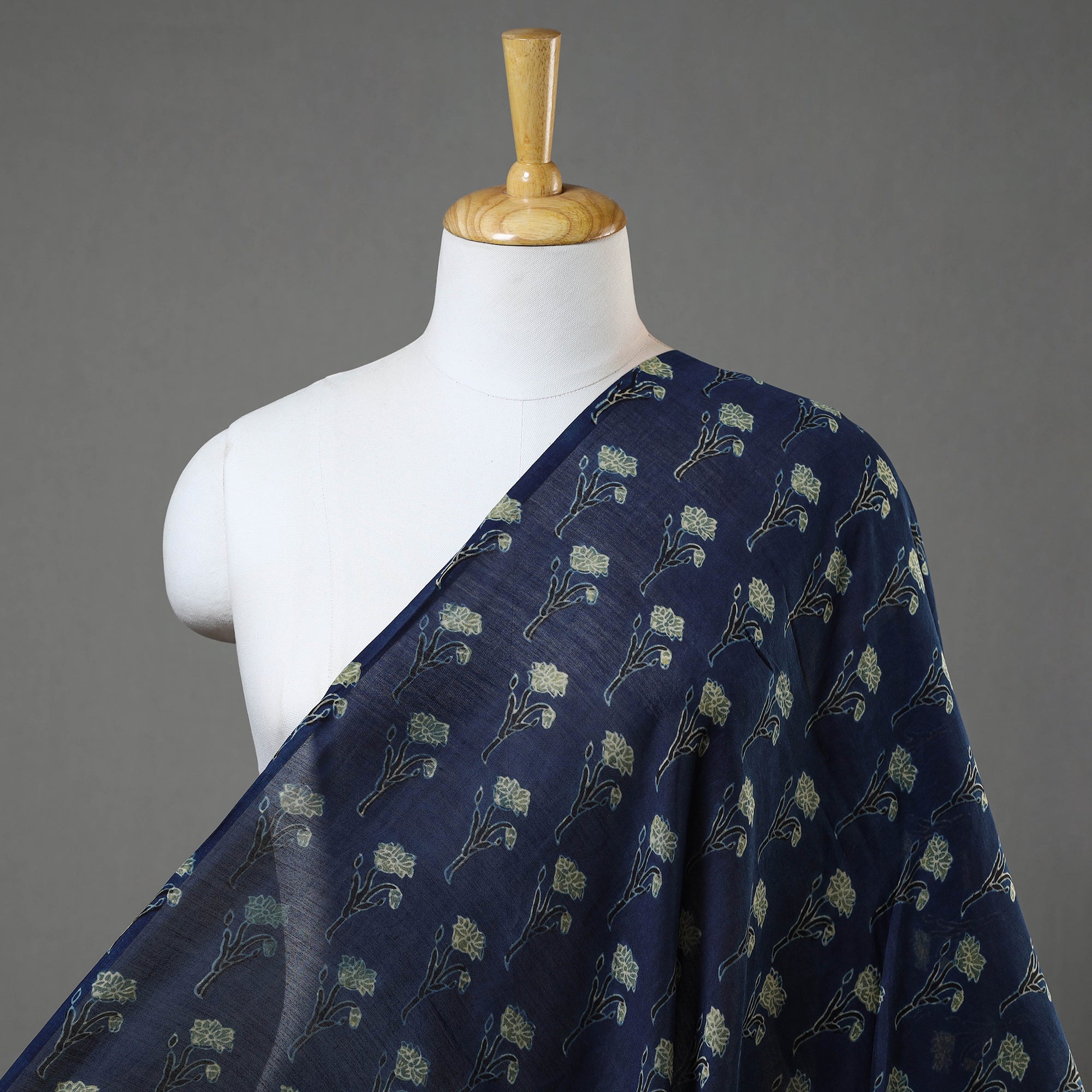 KACHCHH JI CHHAAP Blue - Ajrakh Block Printed Chanderi Silk Fabric 06