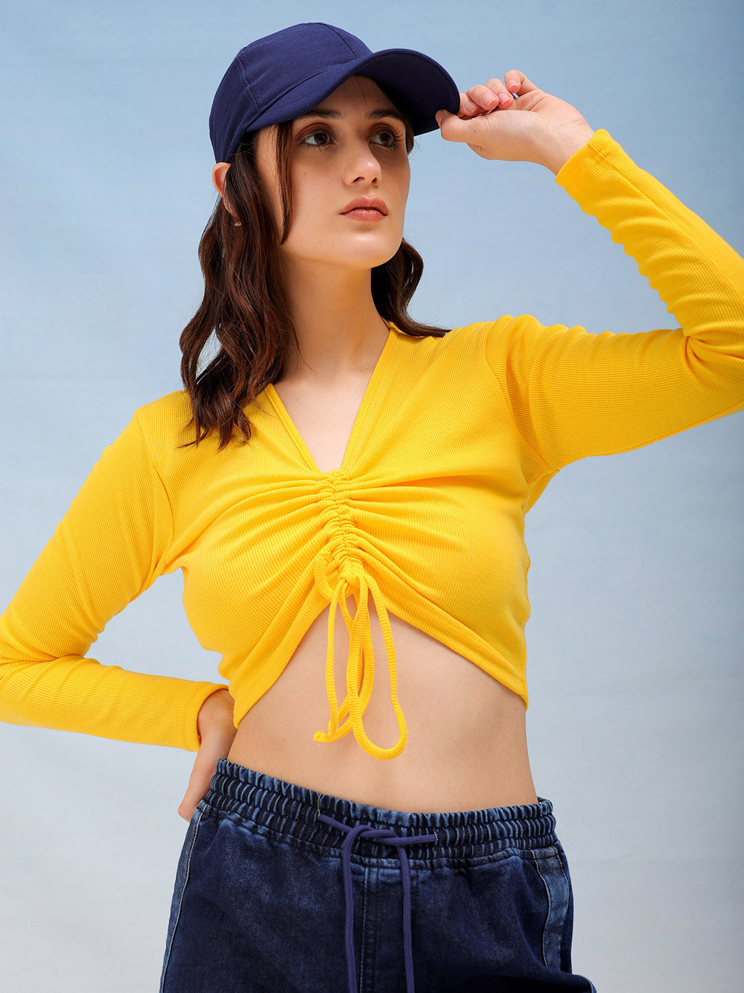 Freehand By The Indian Garage Co Women's Solid Fitted Ruched Top