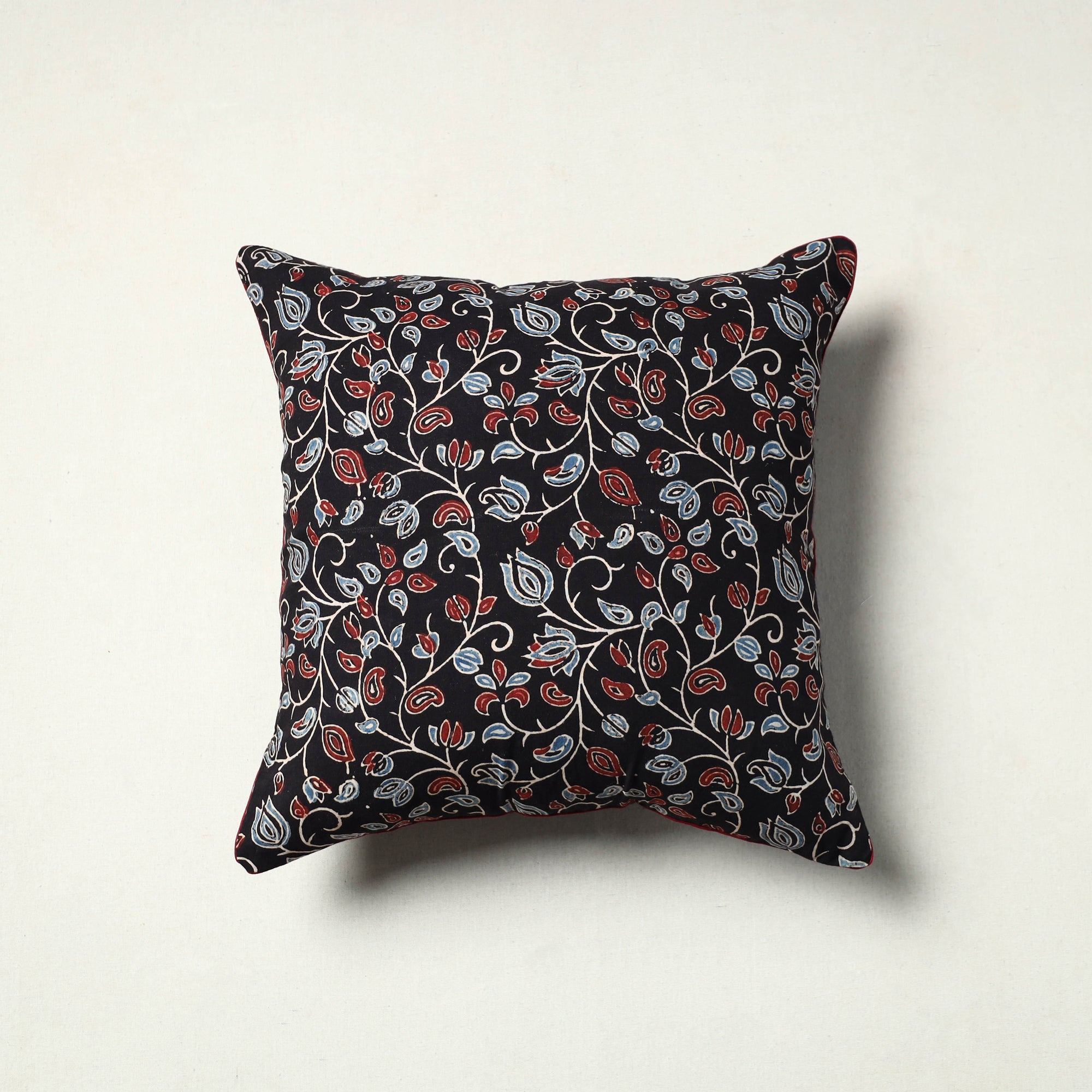 NOORI BAZAR Black - Block Printed Cotton Ajrakh Cushion Cover (16 x 16 in) 14
