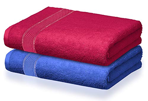 Kuber Industries Cotton Style Premium 2 Pieces Bath Towel, 500 GSM(Maroon & Blue), Standard (KUBMART011765)